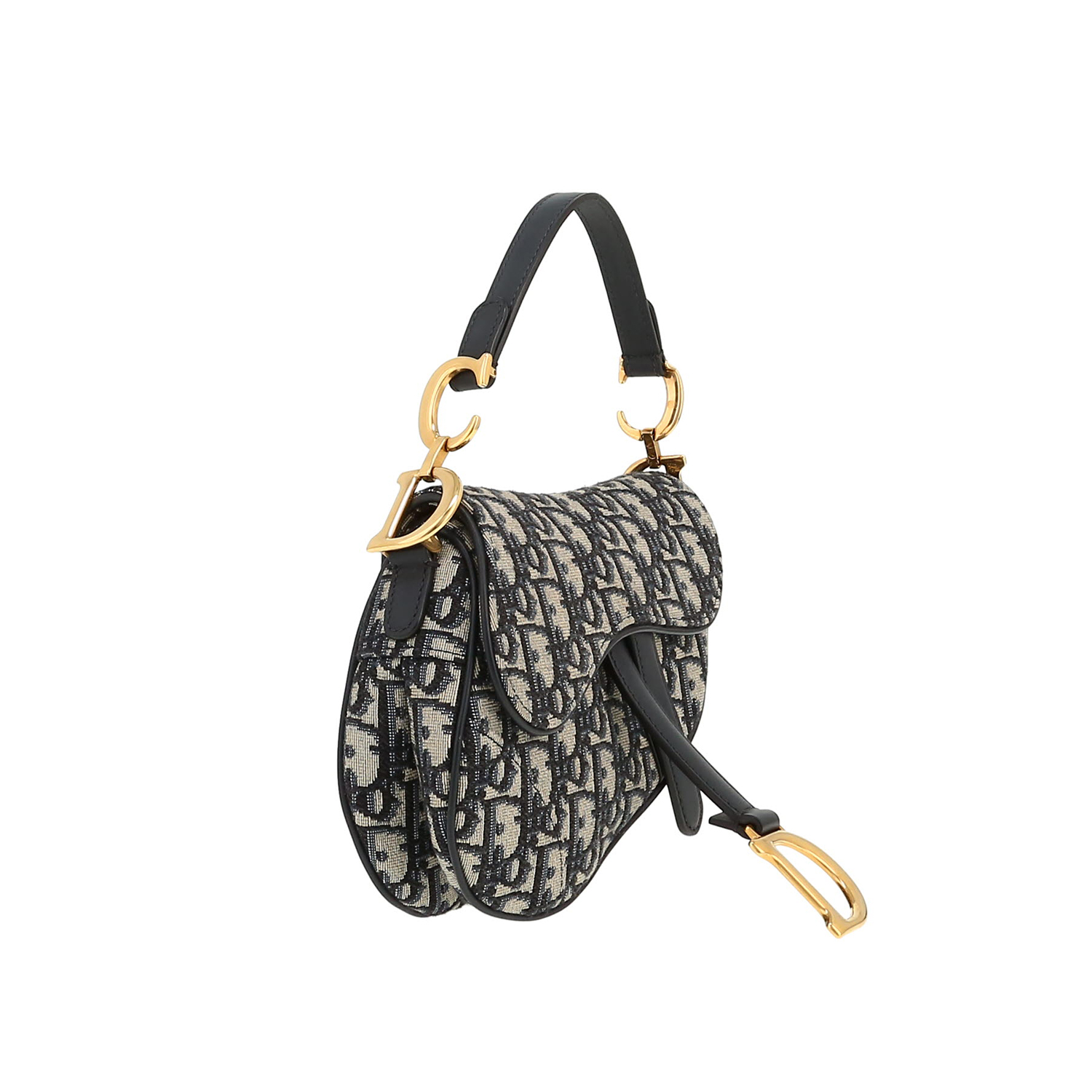 Borsa Dior  Saddle mini  in tessuto a monogramma Oblique blu marino e beige e pelle blu marino