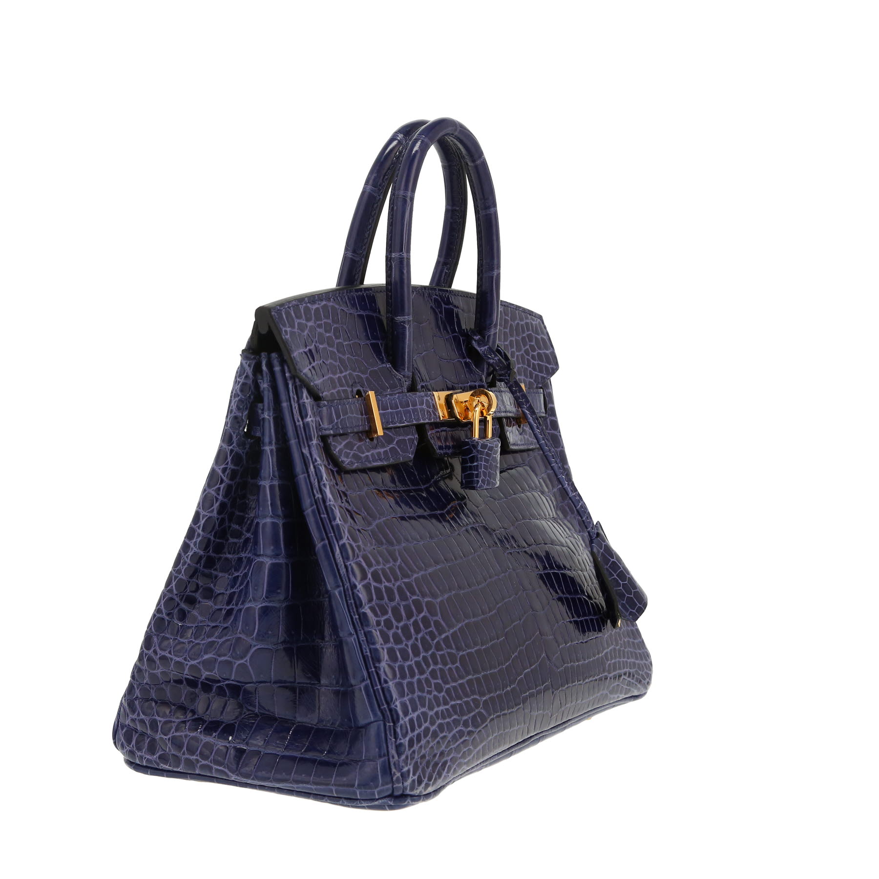 Bolso de mano Hermès  Birkin 25 cm en cocodrilo porosus Bleu Encre