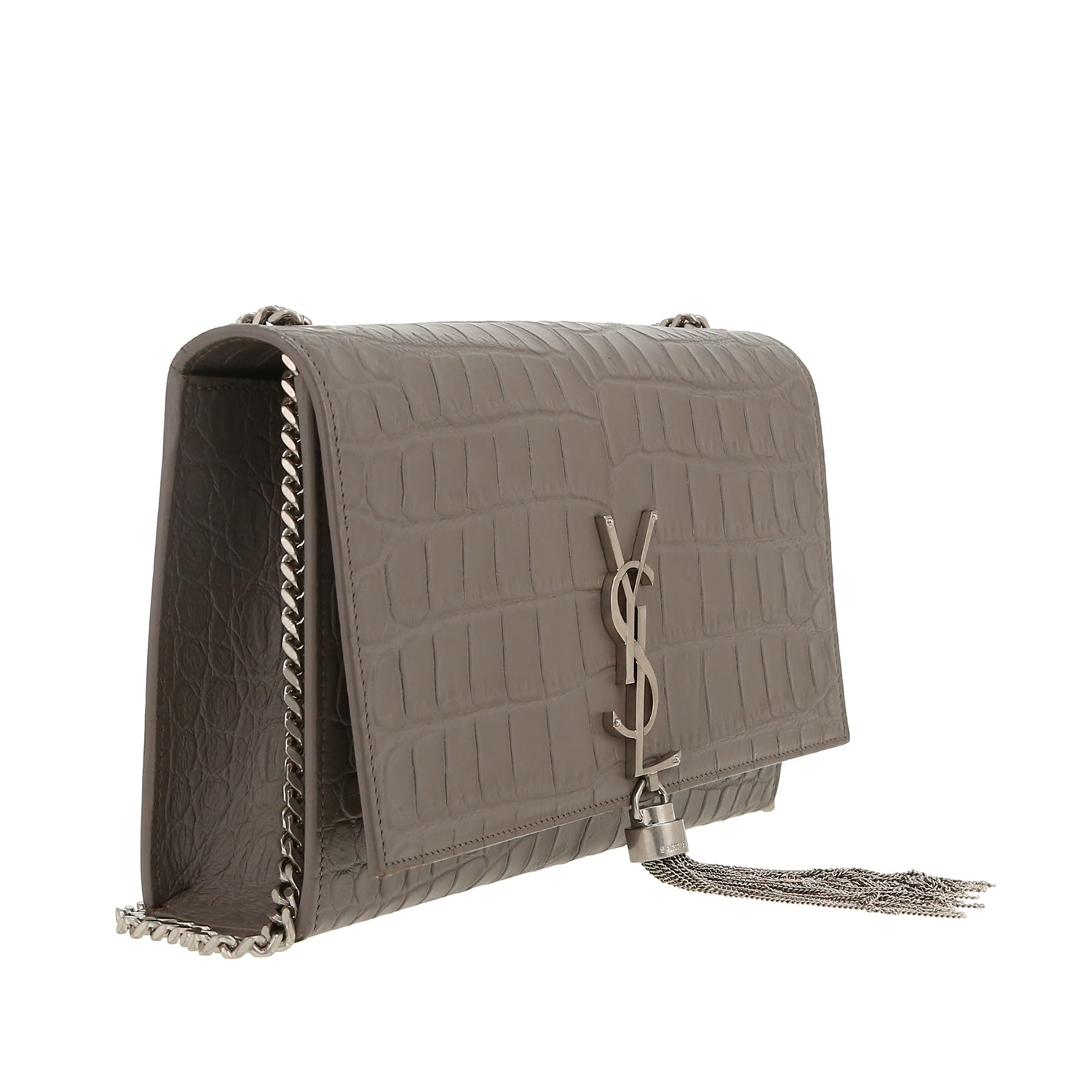 Saint Laurent  Kate Pompon shoulder bag  in grey leather