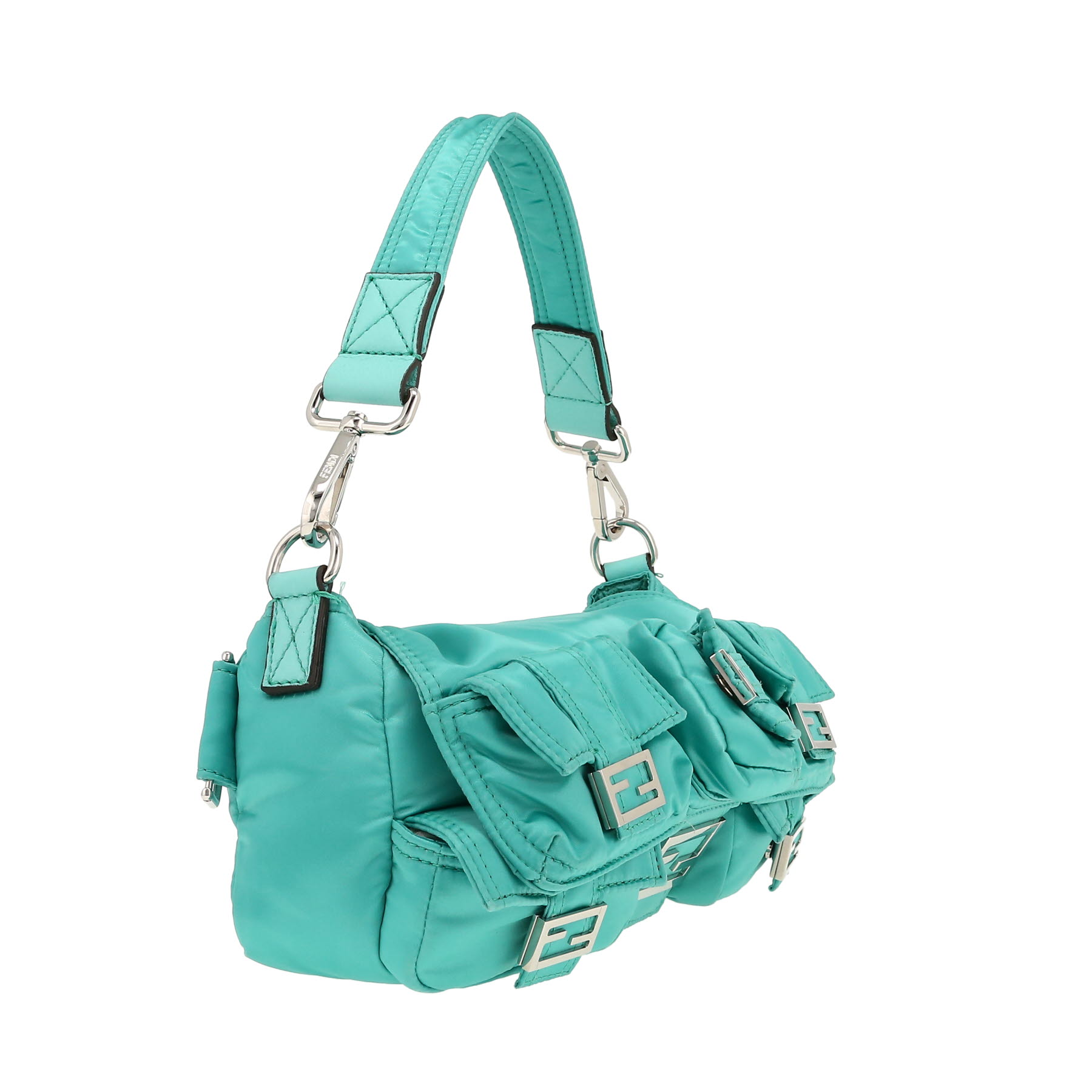 Fendi  Multipocket Baguette handbag  in turquoise canvas