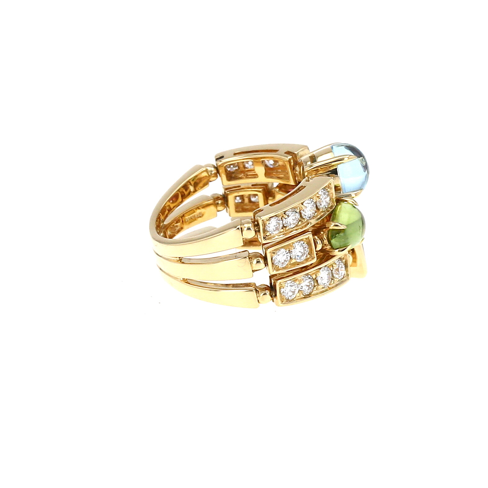 Half-articulated Bulgari Allegra large model ring in yellow gold, diamonds and colored stones