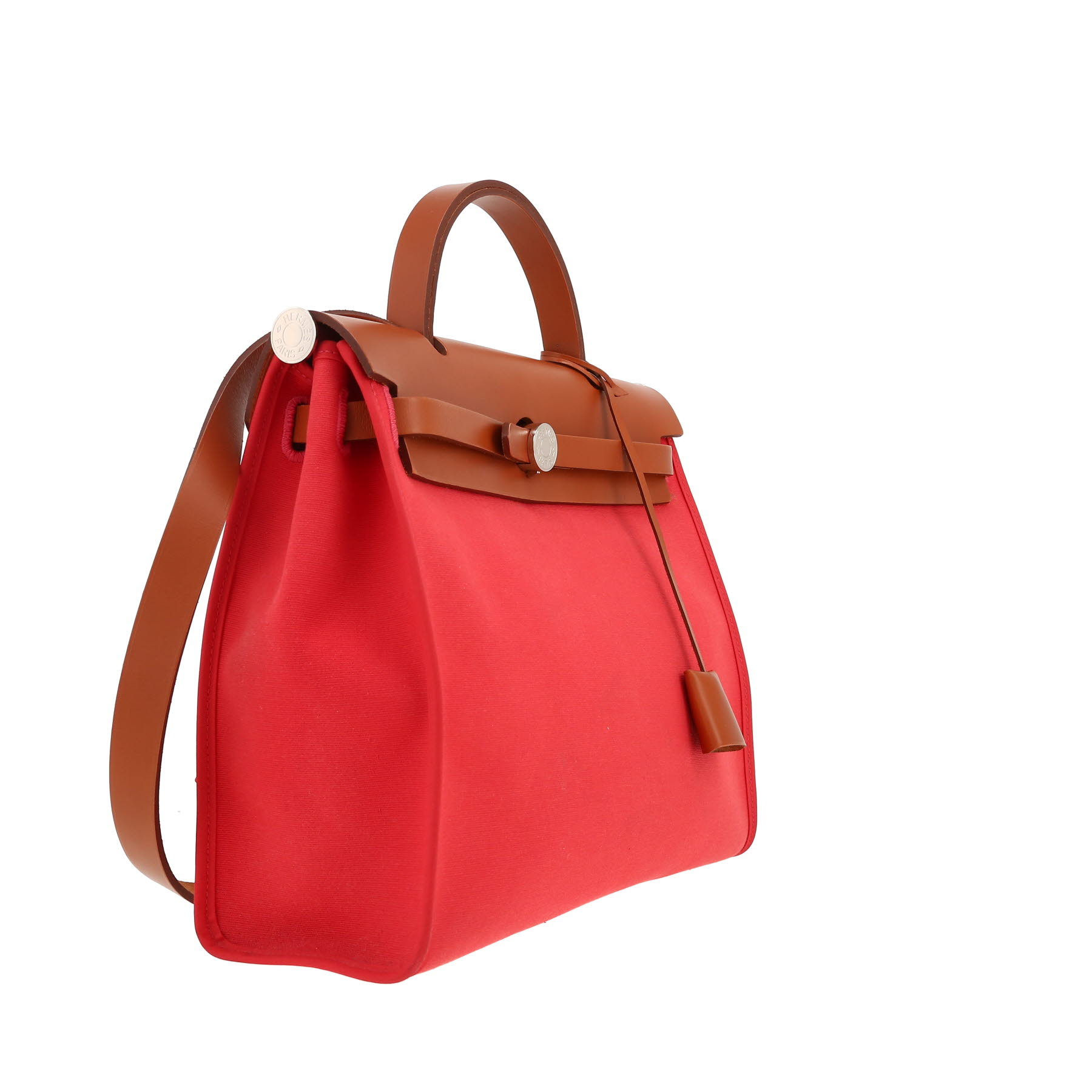 Bolso de mano Hermès  Herbag en lona roja y vaca Hunter