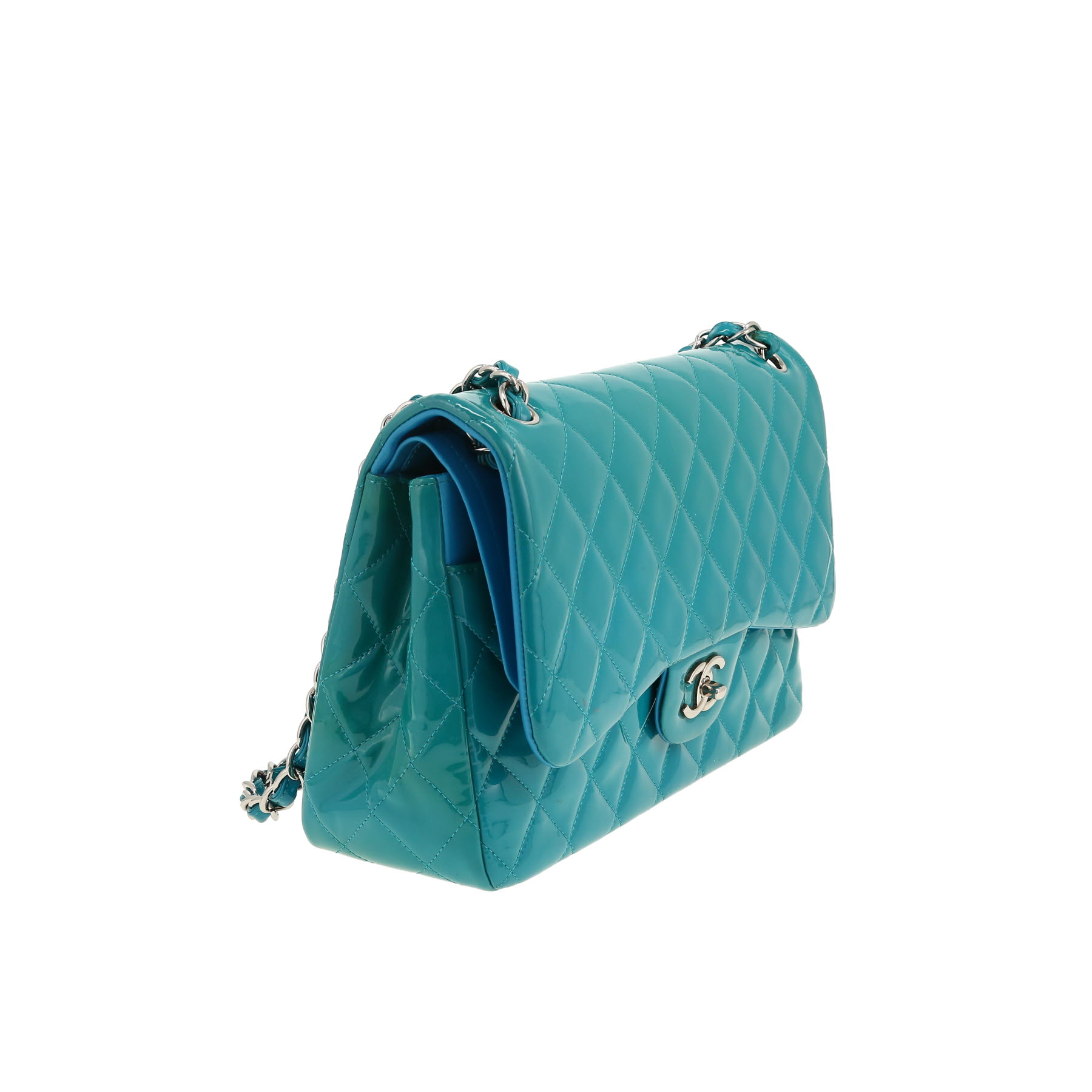 Chanel  Timeless Jumbo shoulder bag  in blue patent quilted leather