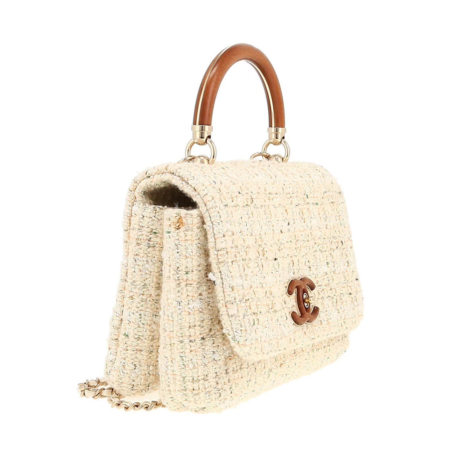 Borsa a tracolla Chanel  Knock on Wood in tweed écru