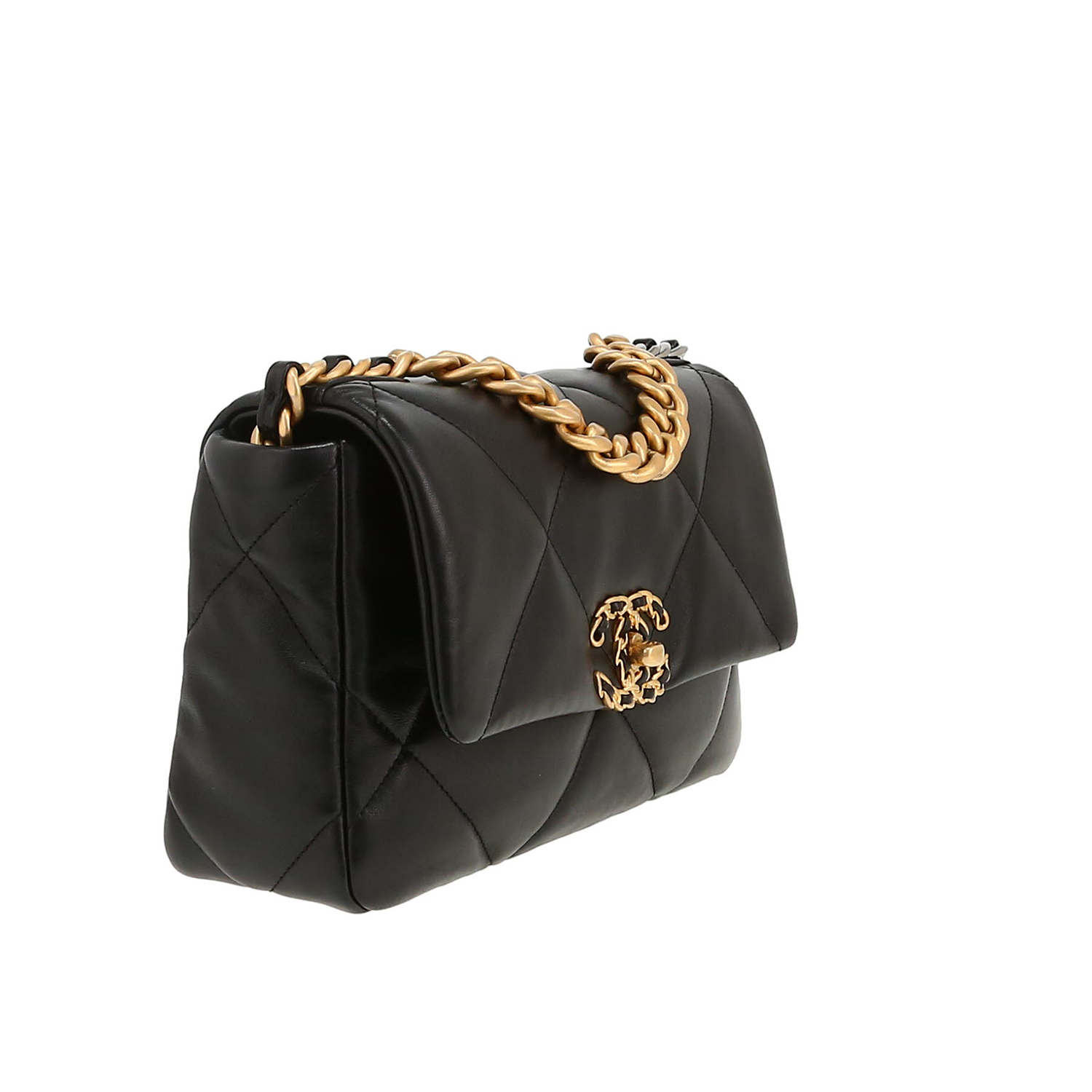 Chanel  19 shoulder bag  in black quilted leather