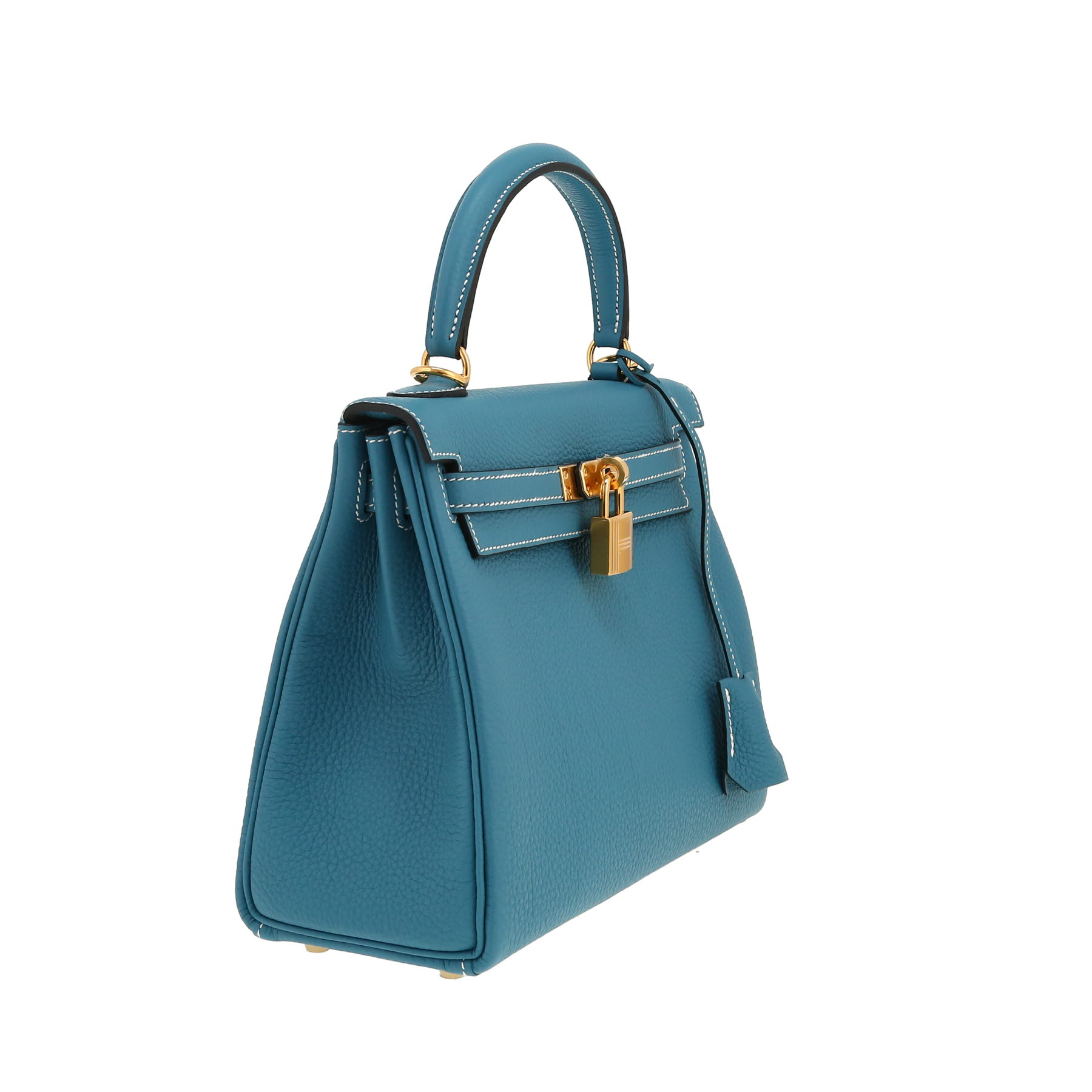 Bolso de mano Hermès  Kelly 25 cm en cuero togo azul