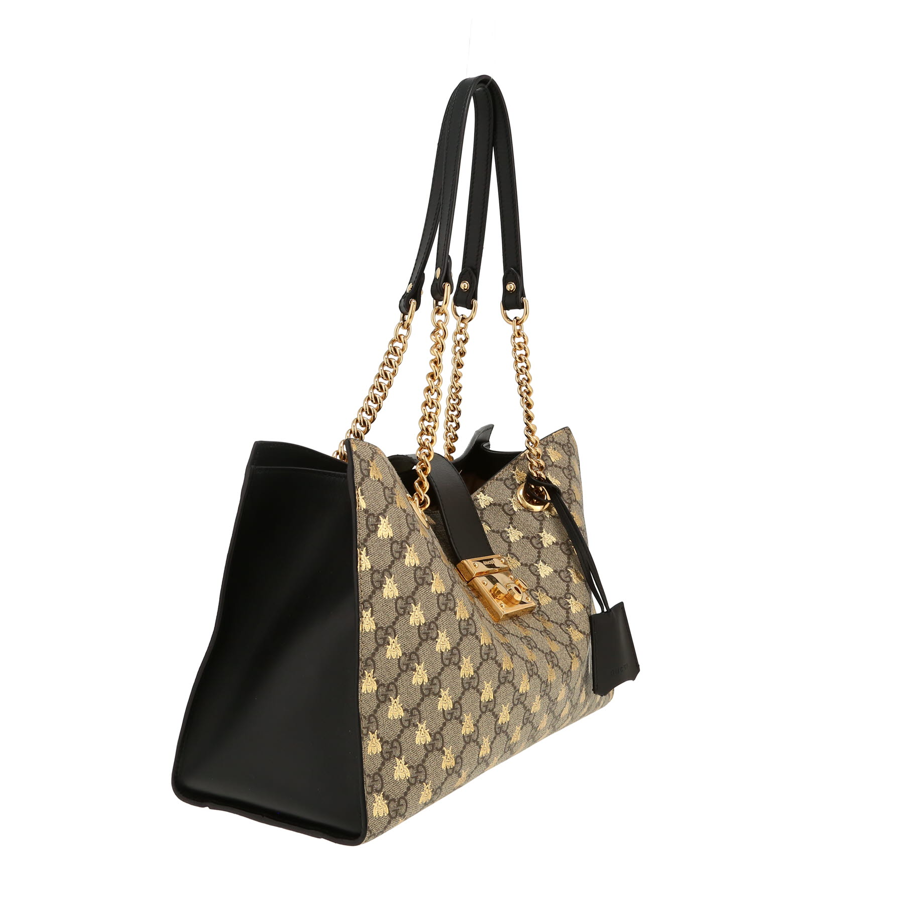 Sac cabas Gucci  Padlock en toile monogram beige et cuir noir