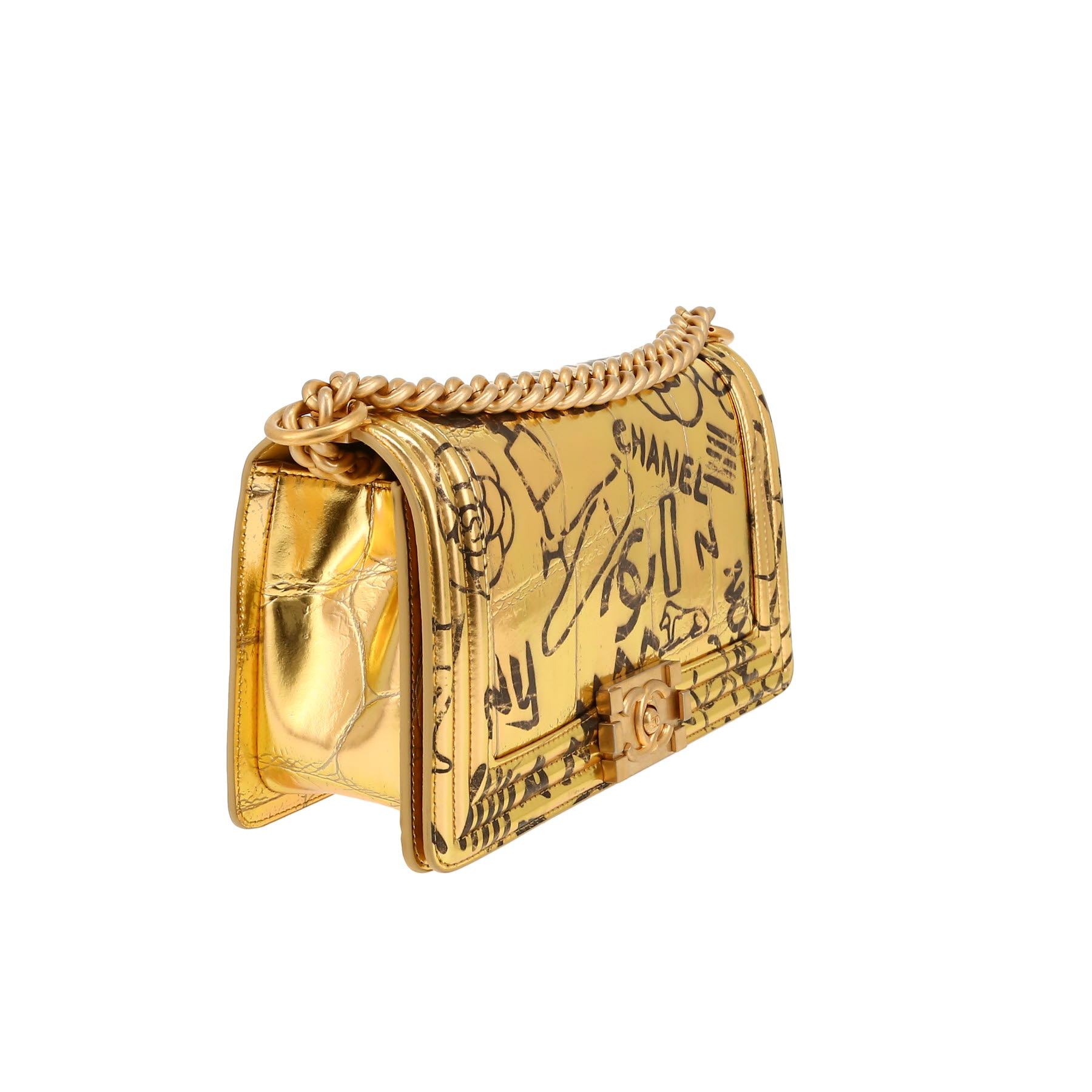 Chanel  Boy medium model  shoulder bag  in gold leather