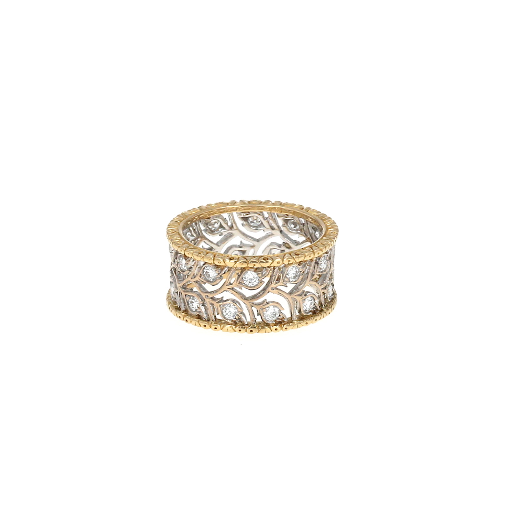 Bague bandeau Buccellati Eternelle Ramage en or jaune, or blanc et diamants
