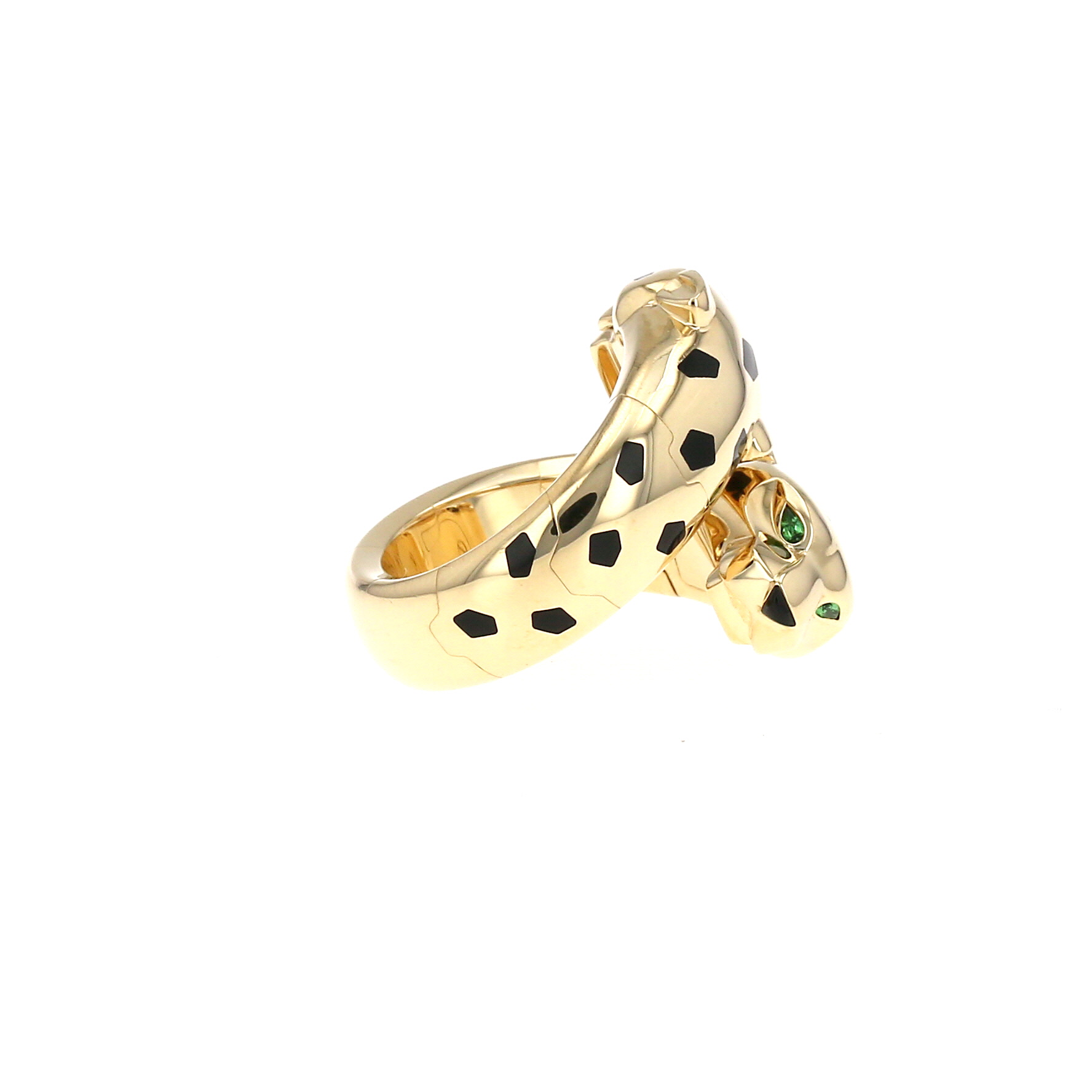 Half-flexible Cartier Panthère ring in yellow gold, lacquer and tsavorites