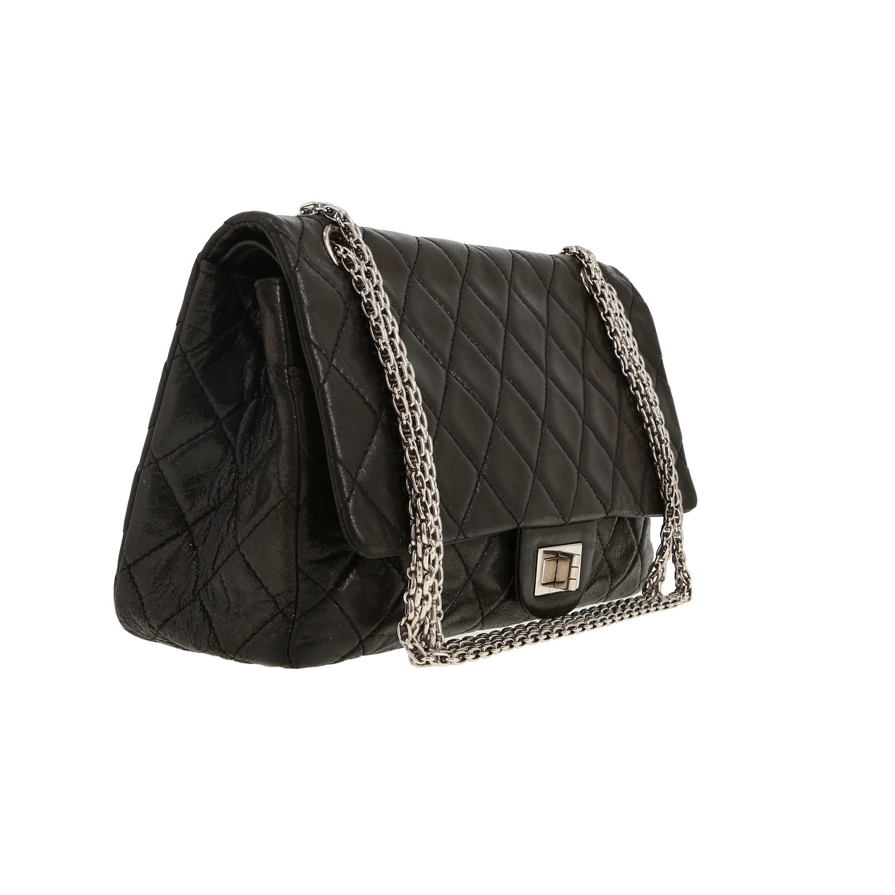 Chanel 2.55 handbag  in black quilted iridescent leather