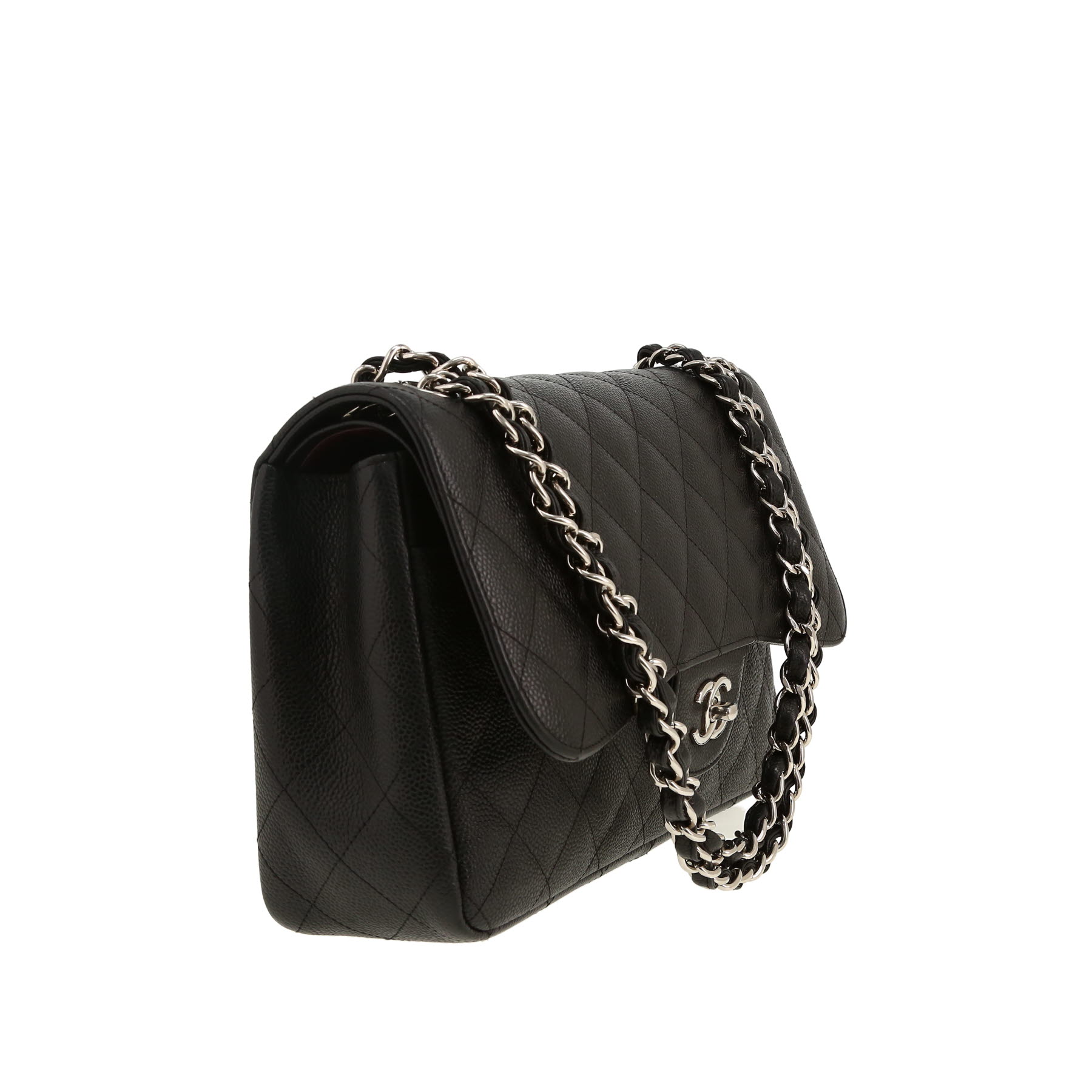 Chanel  Timeless Jumbo shoulder bag  in black quilted grained leather