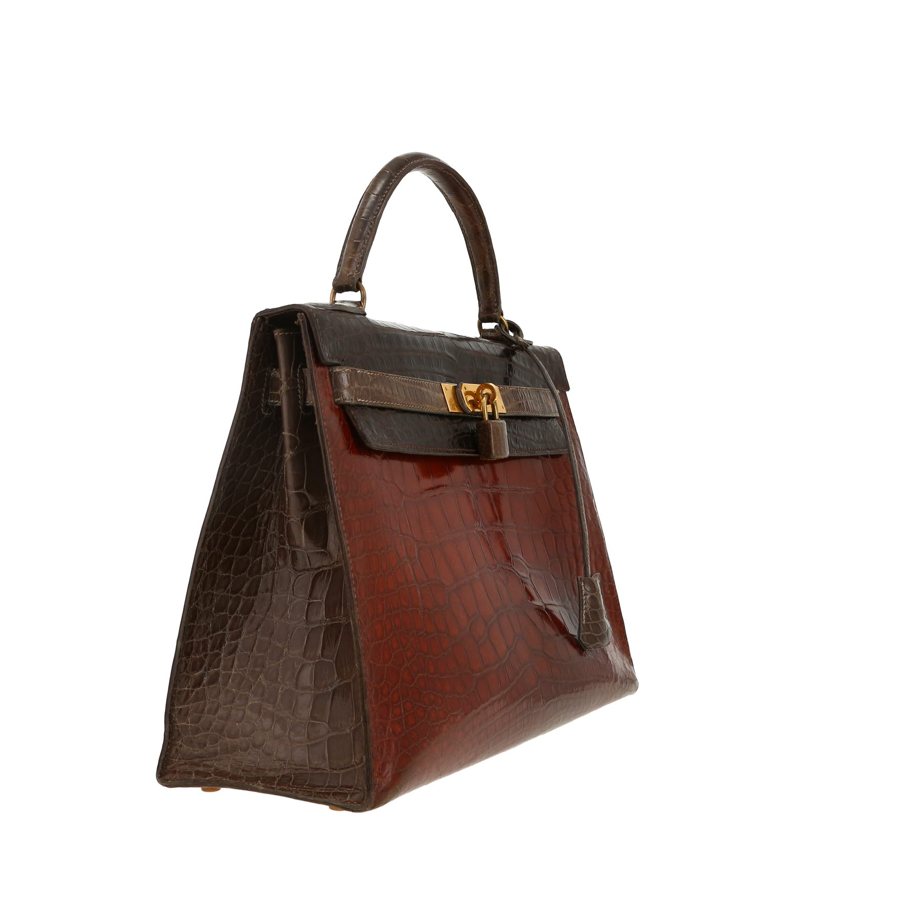 Hermès  Kelly 32 cm handbag  in brown, etoupe and cognac tricolor  alligator