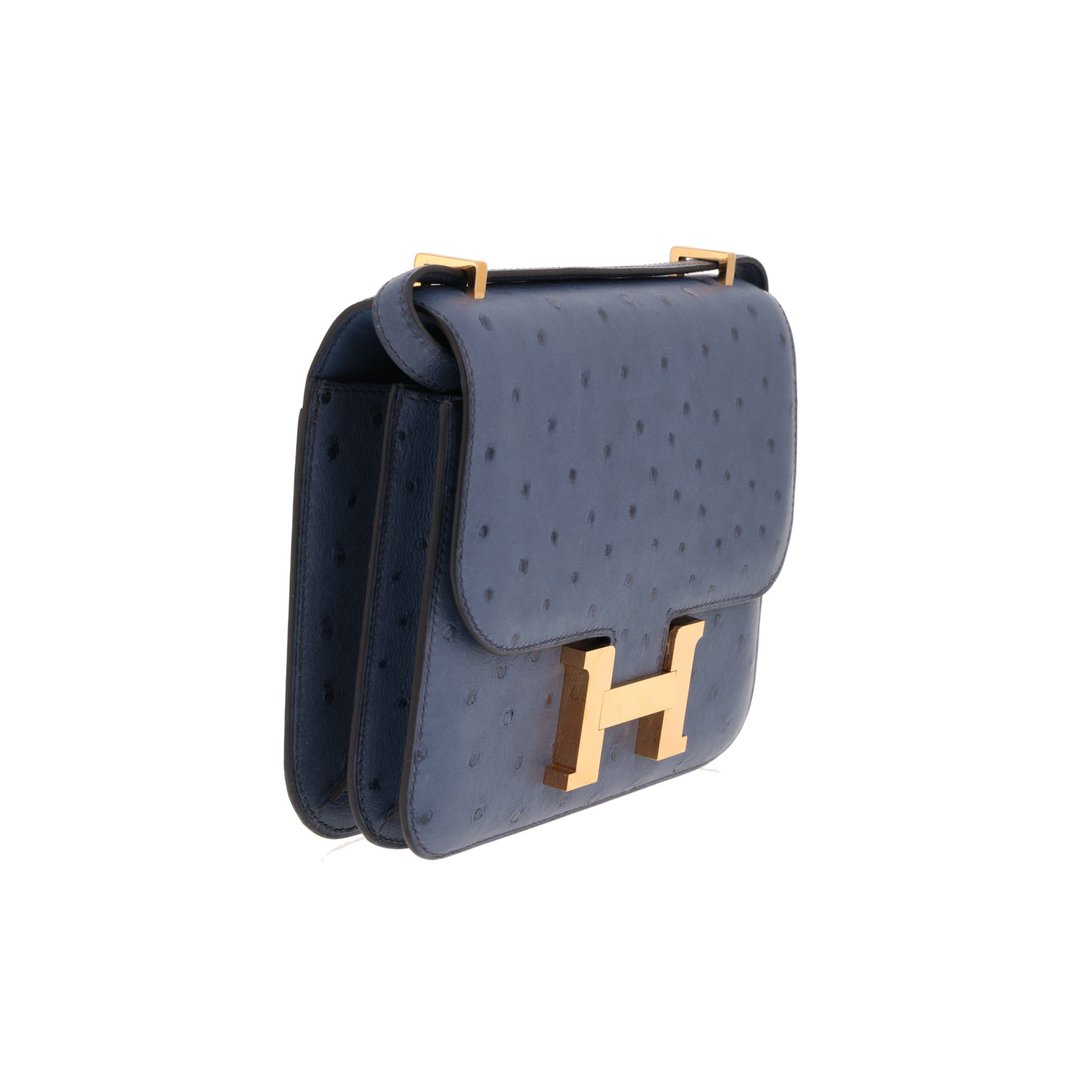 Borsa a tracolla Hermès  Constance mini  in struzzo blu