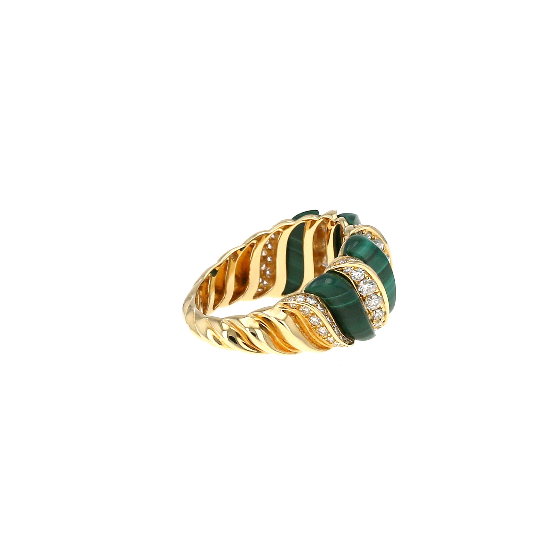 Anello Vintage  in oro giallo, malachite e diamanti