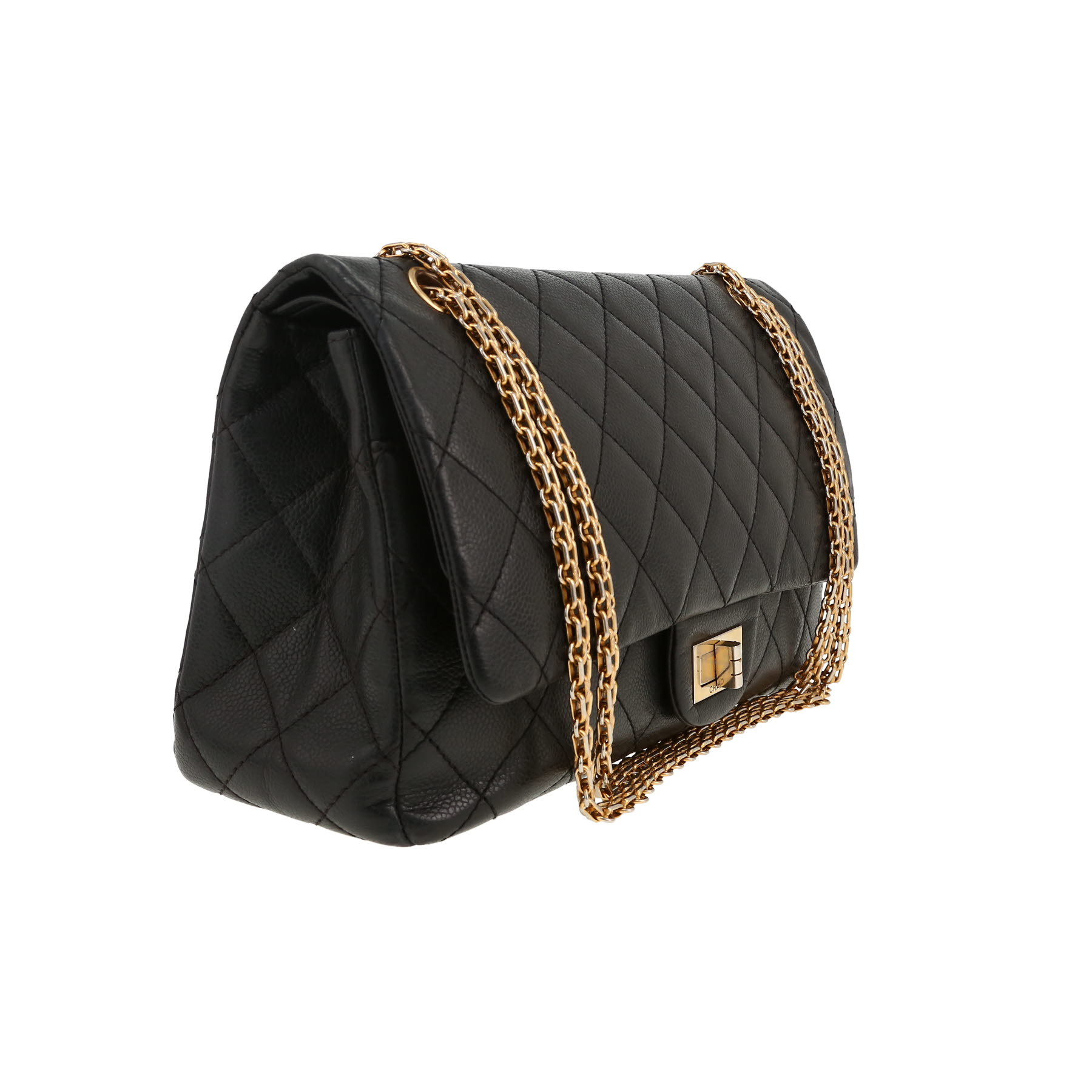 Borsa Chanel 2.55 modello grande  in pelle martellata e trapuntata nera