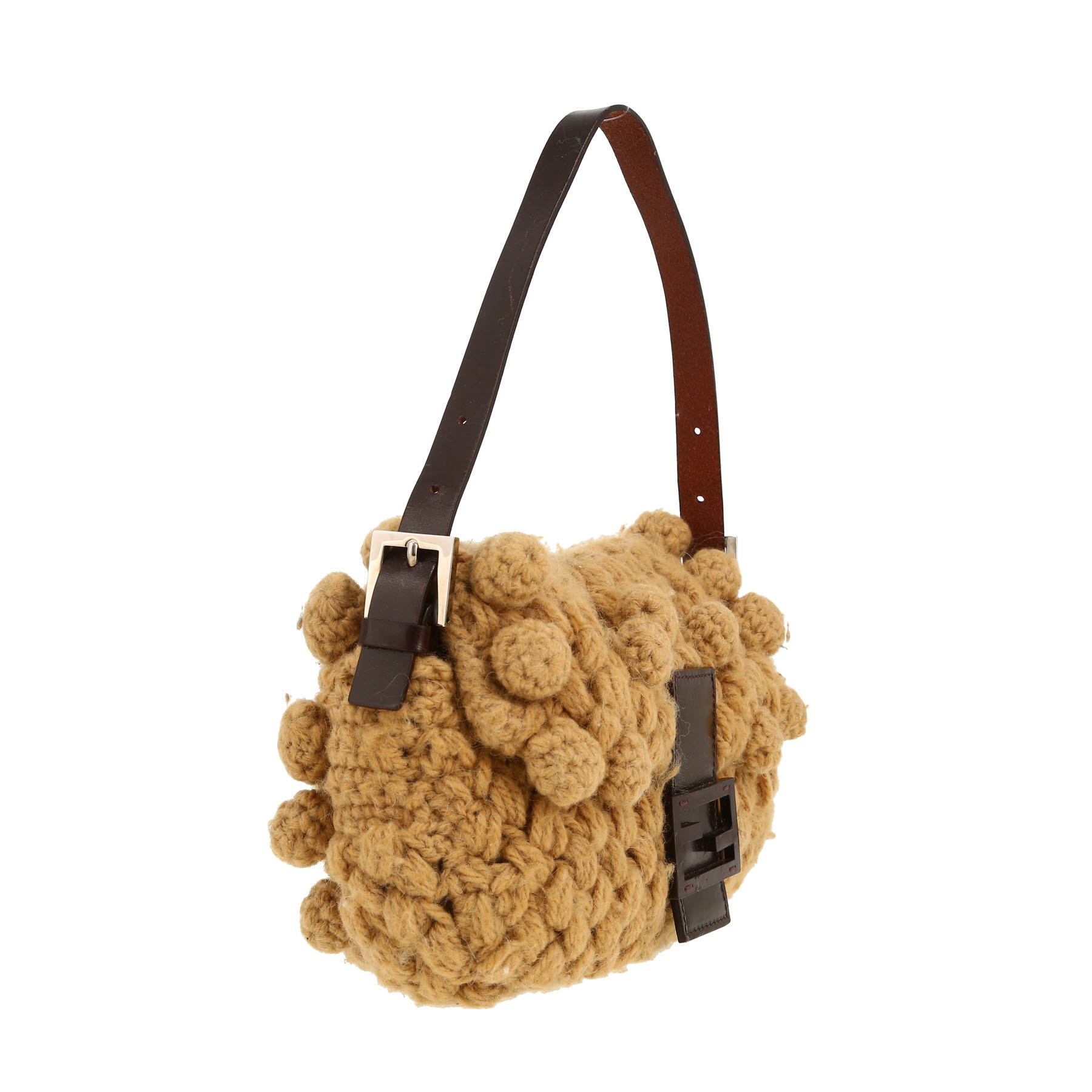 Fendi  Baguette handbag in beige wool  and brown leather