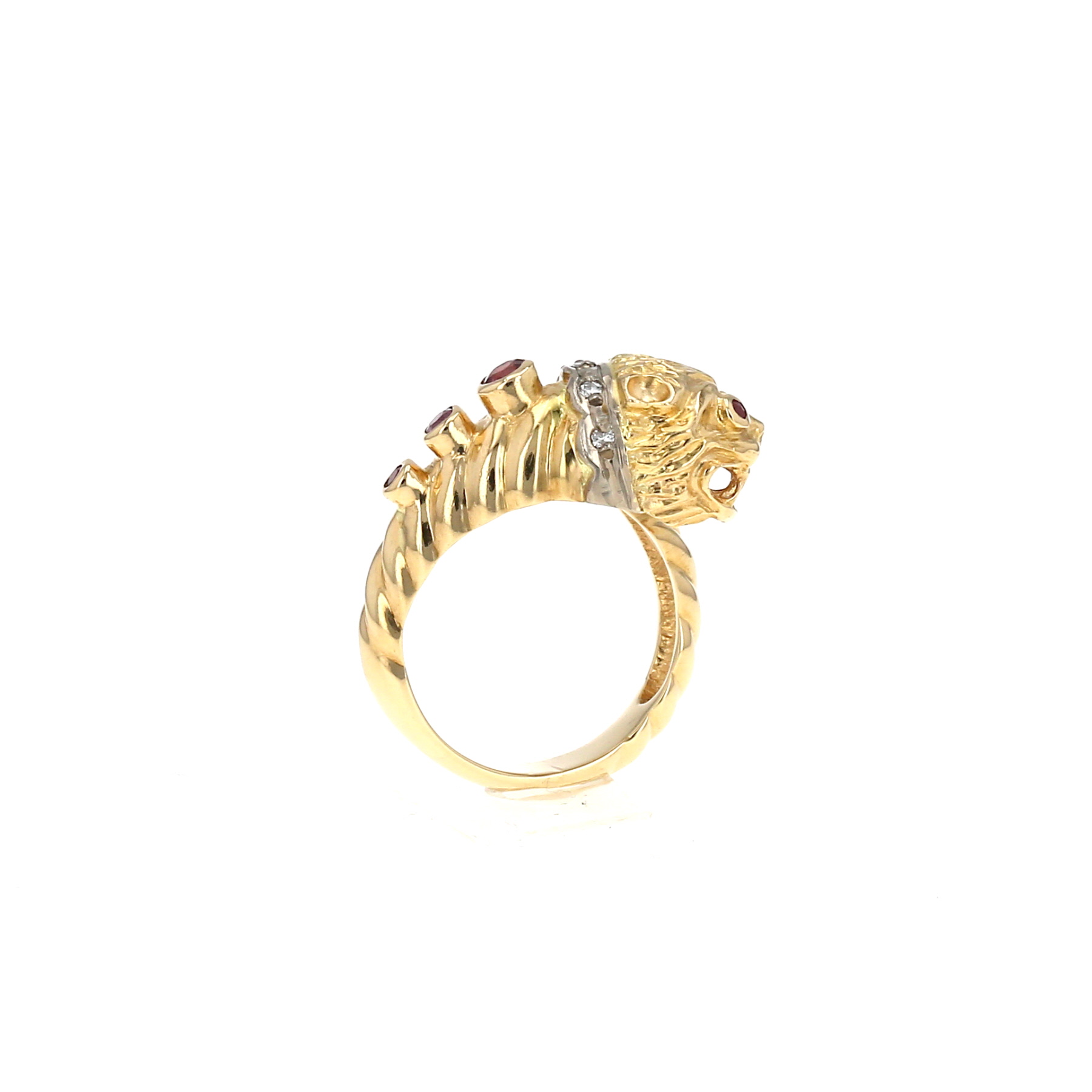 Bague Lalaounis Animal Head en or jaune, diamants et rubis