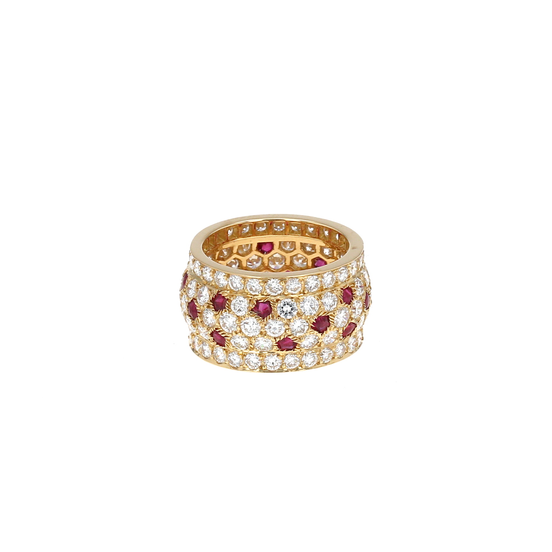 Bague années 80 Cartier Nigeria en or jaune, rubis et diamants
