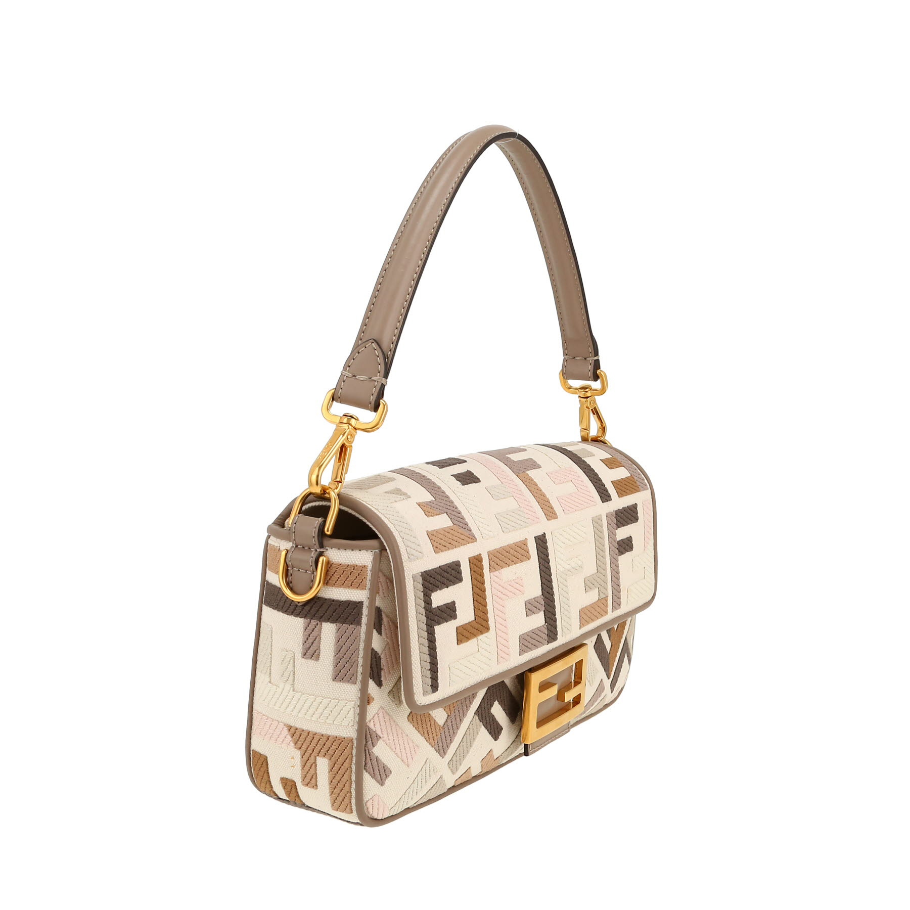 Fendi  Baguette handbag  in beige and taupe monogram canvas