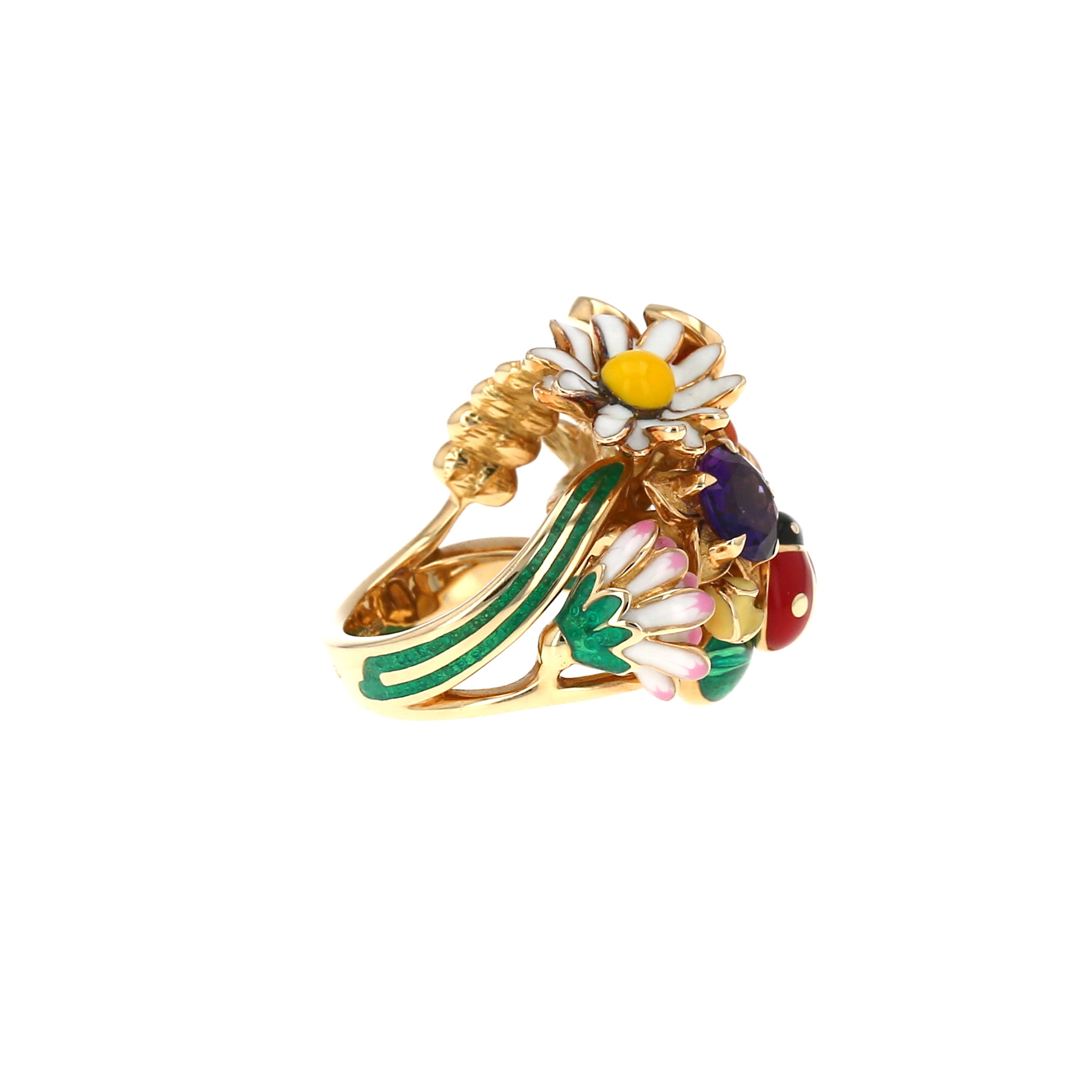 Dior Diorette medium model ring in yellow gold, enamel and amethyst