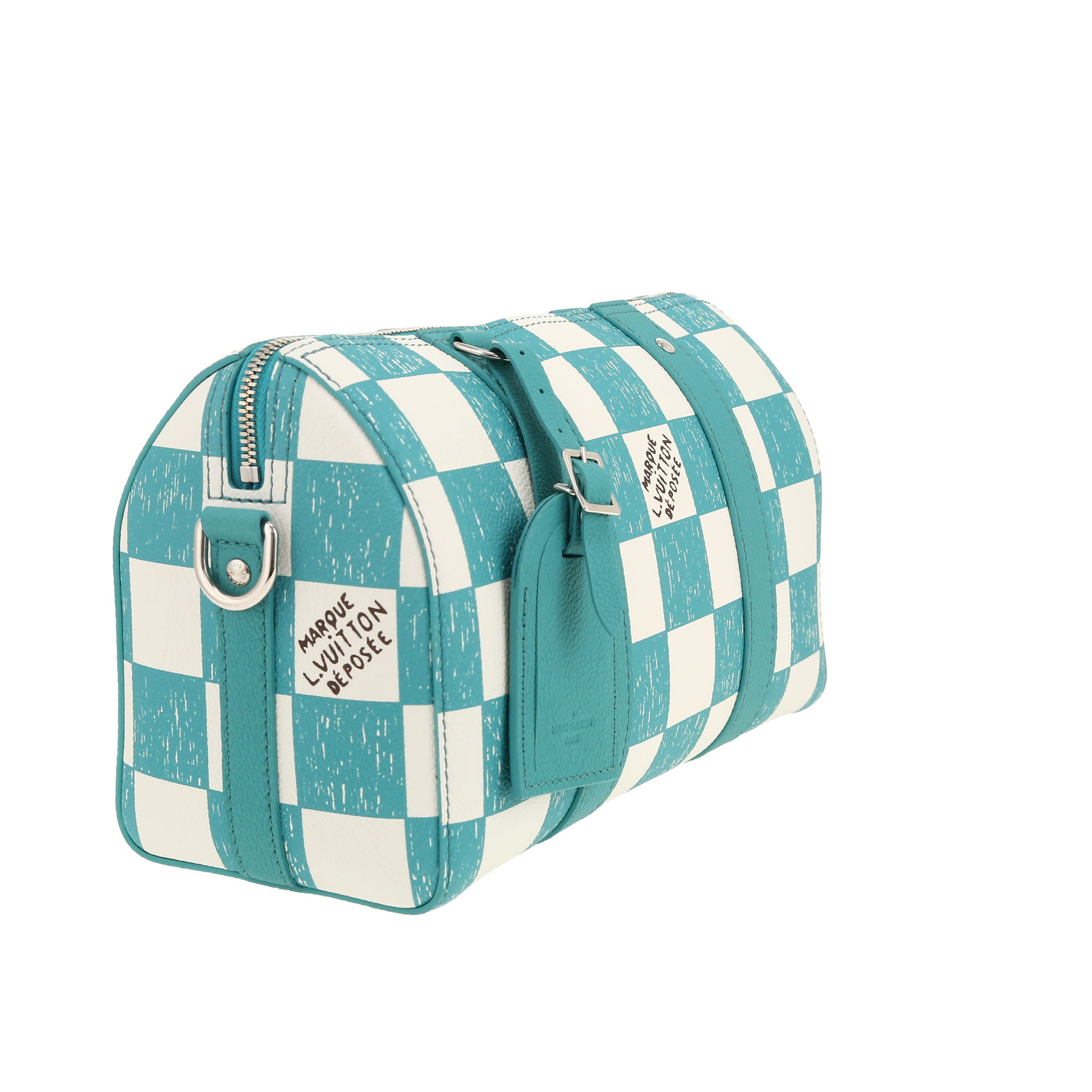 Louis Vuitton  City Keepall shoulder bag  in turquoise and white damier canvas  and turquoise leather