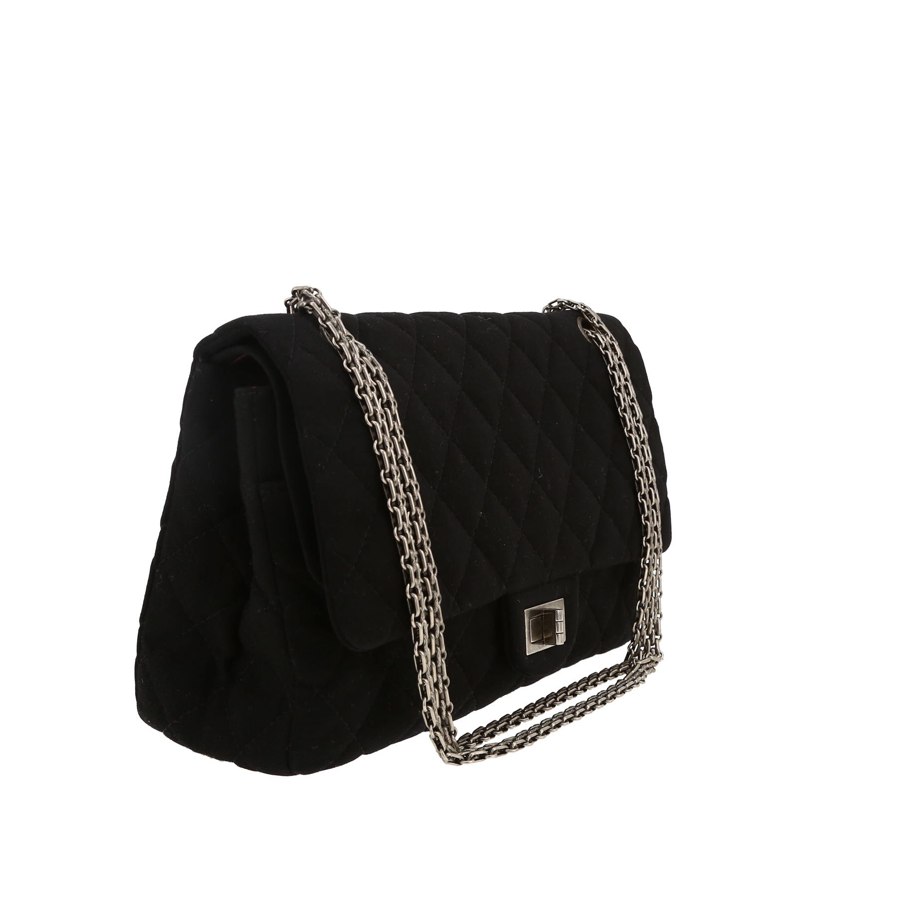 Bolso de mano Chanel  2.55 modelo grande  en jersey acolchado negro