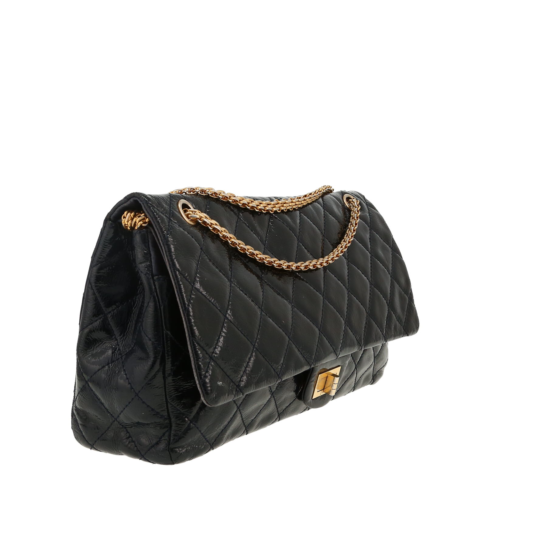Bolso de mano Chanel 2.55 en charol acolchado azul