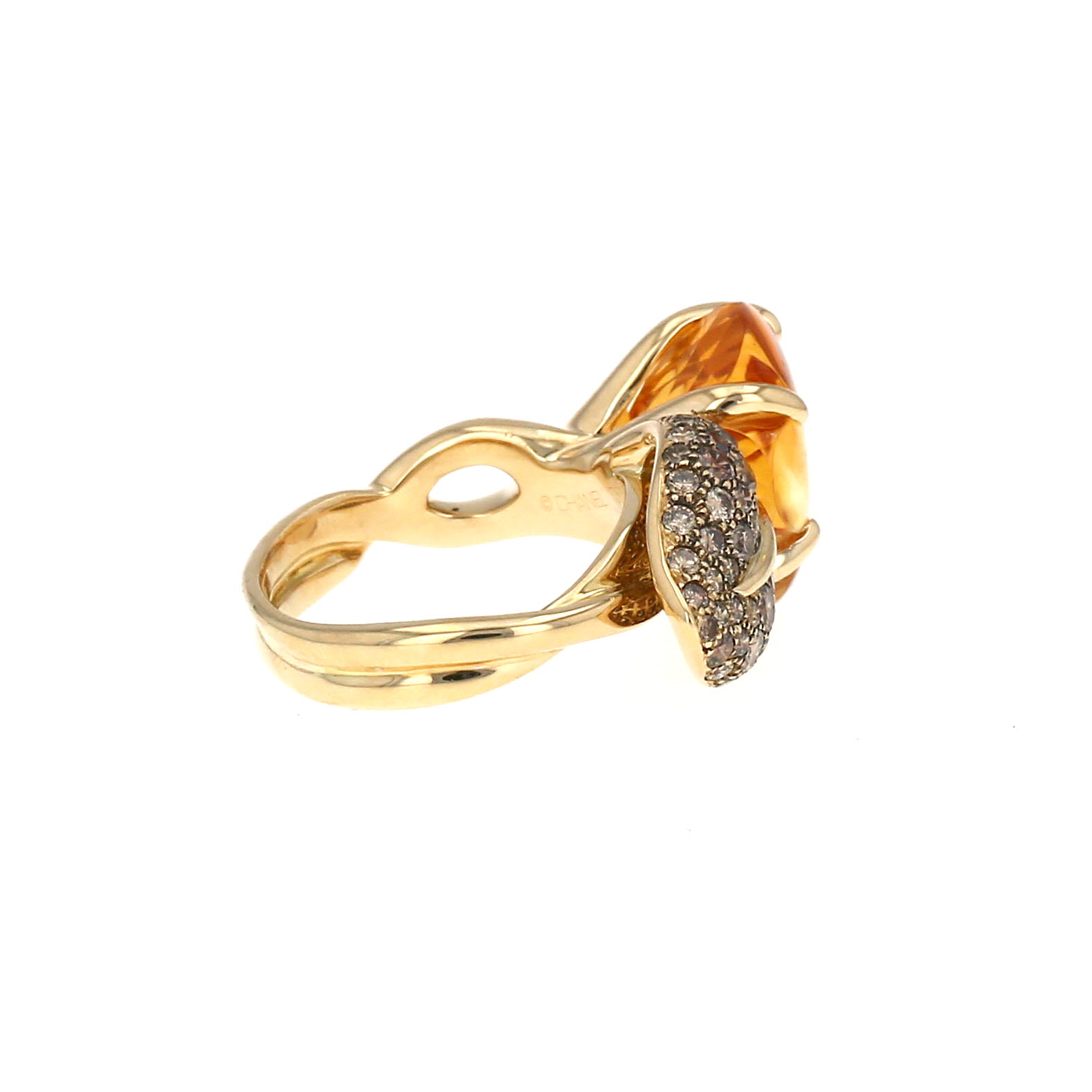 Chanel Camélia Aquatique ring in yellow gold, citrine and diamonds