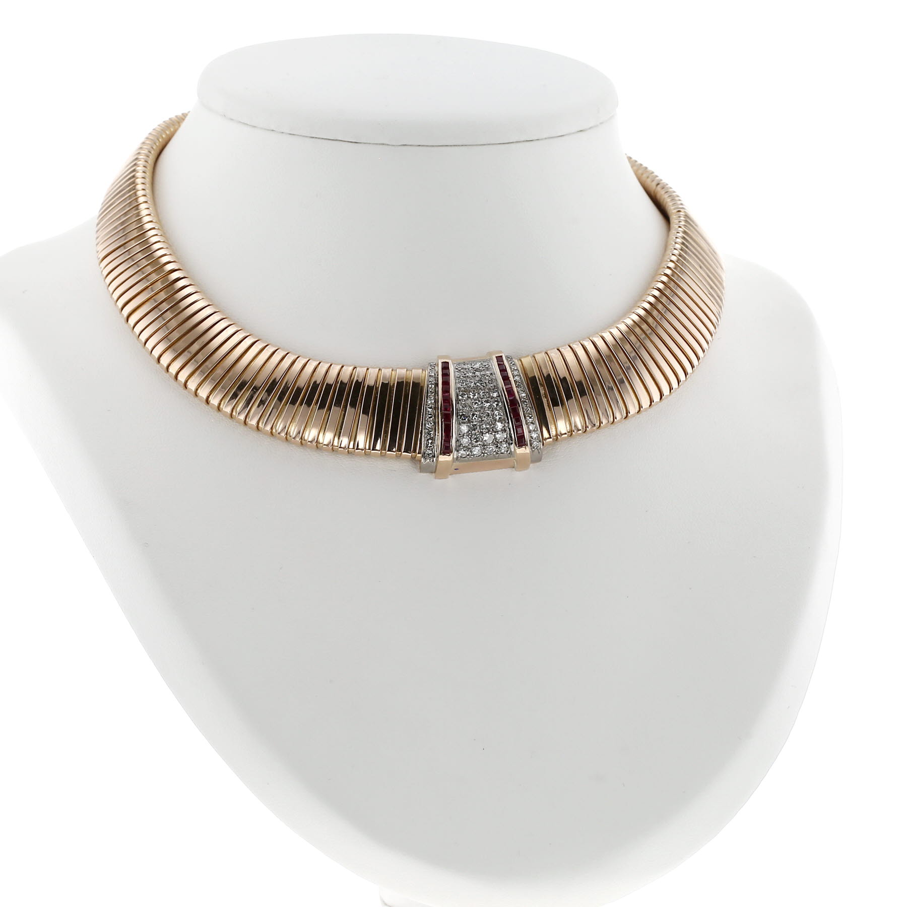 Vintage   1940's necklace in pink gold, diamonds and synthetic ruby