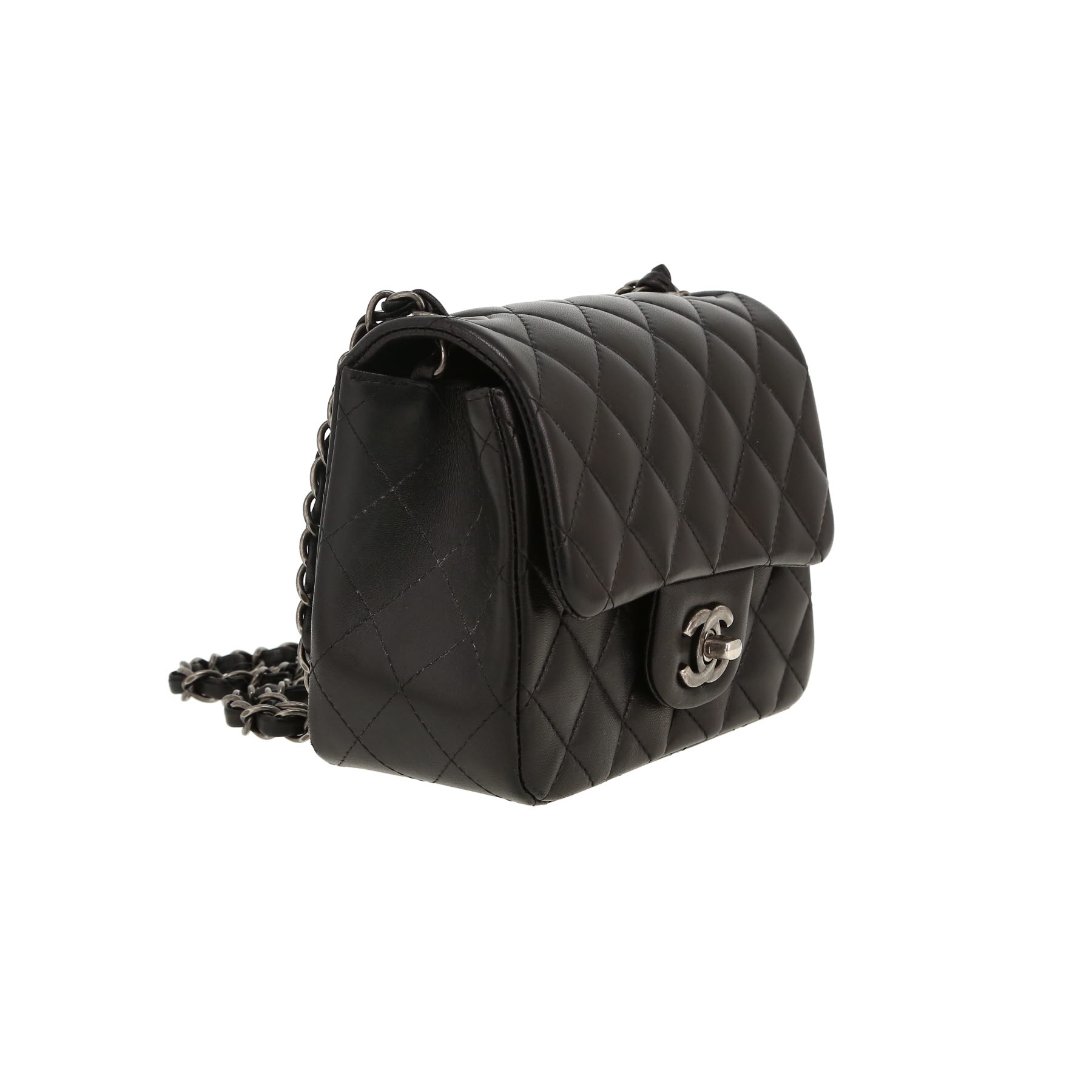 Sac bandoulière Chanel  Mini Carré en cuir matelassé noir
