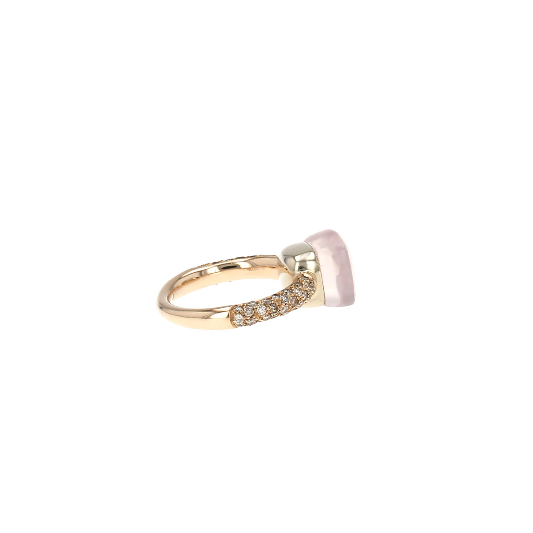 Anello Pomellato Nudo Classic in oro rosa, quarzo rosa e diamanti brown