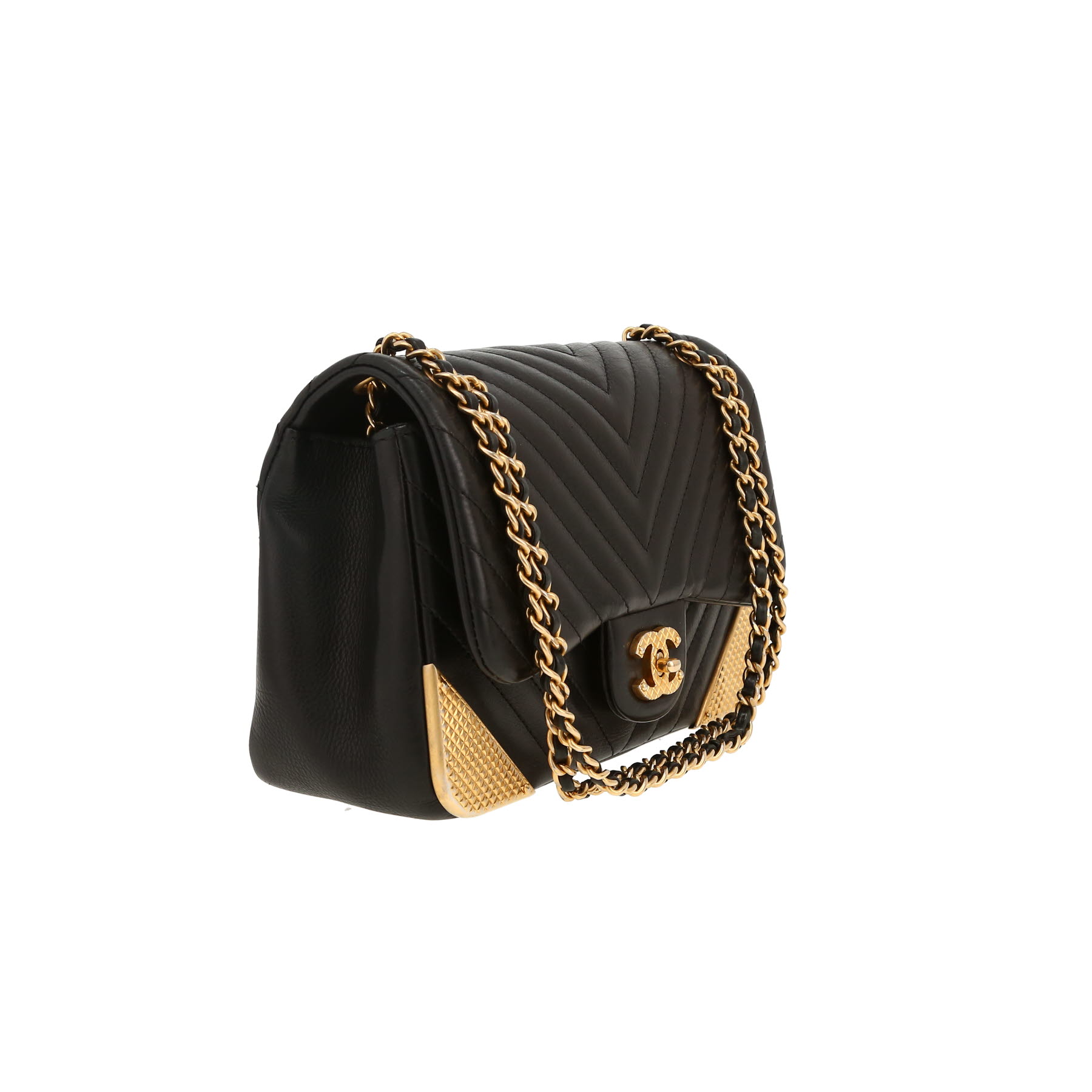 Chanel  Mini Timeless handbag  in black chevron quilted leather