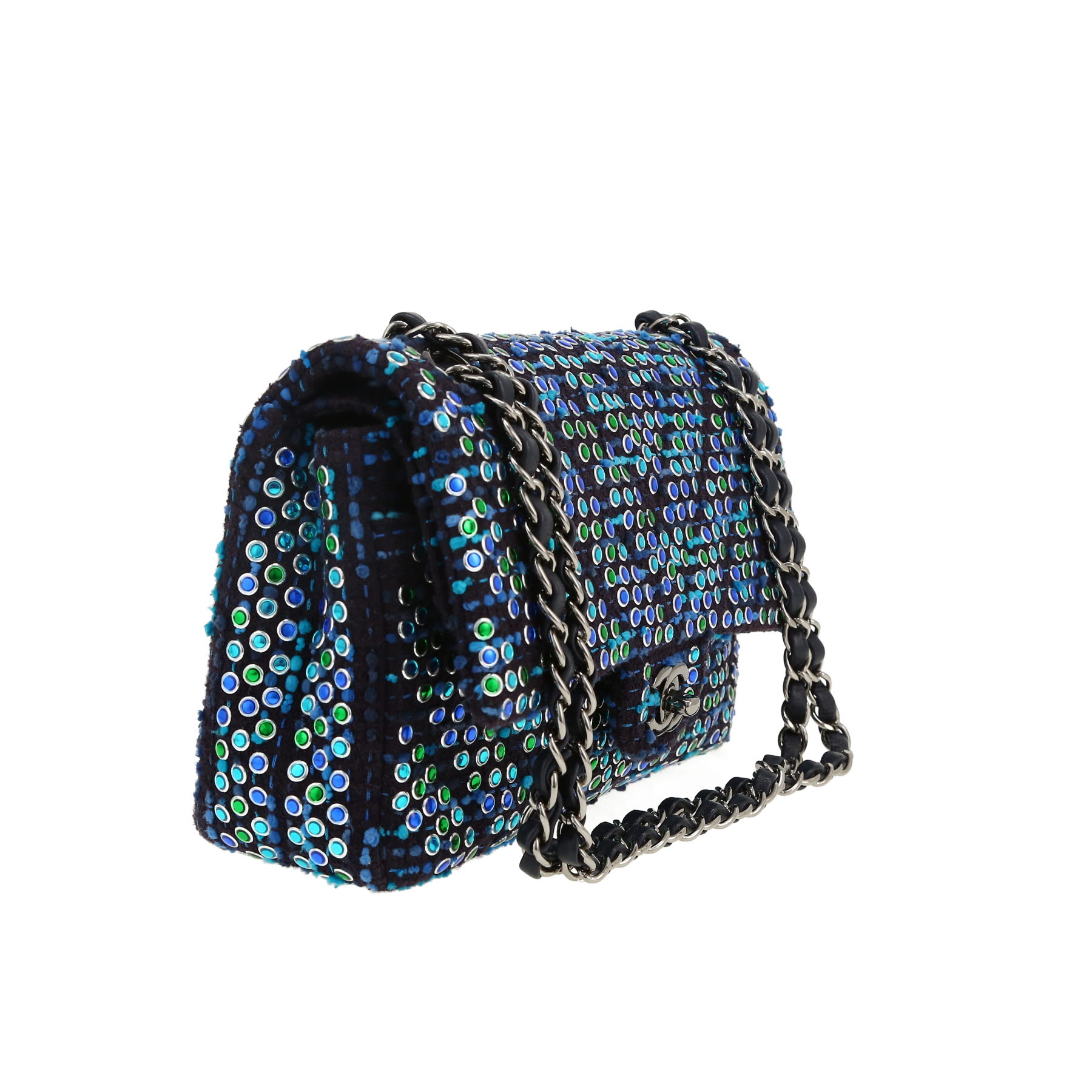 Borsa Chanel  Timeless Classic in tweed blu marino