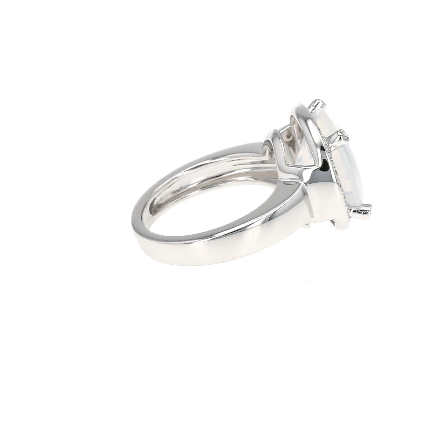 Poiray Fille Antique ring in white gold, milky quartz and diamonds
