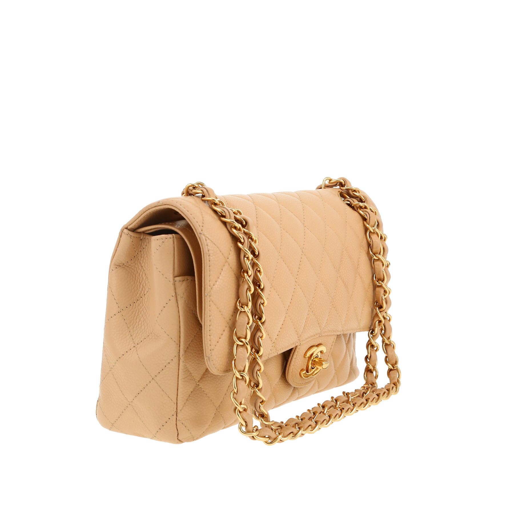 Sac à main Chanel  Timeless moyen modèle  en cuir grainé matelassé beige