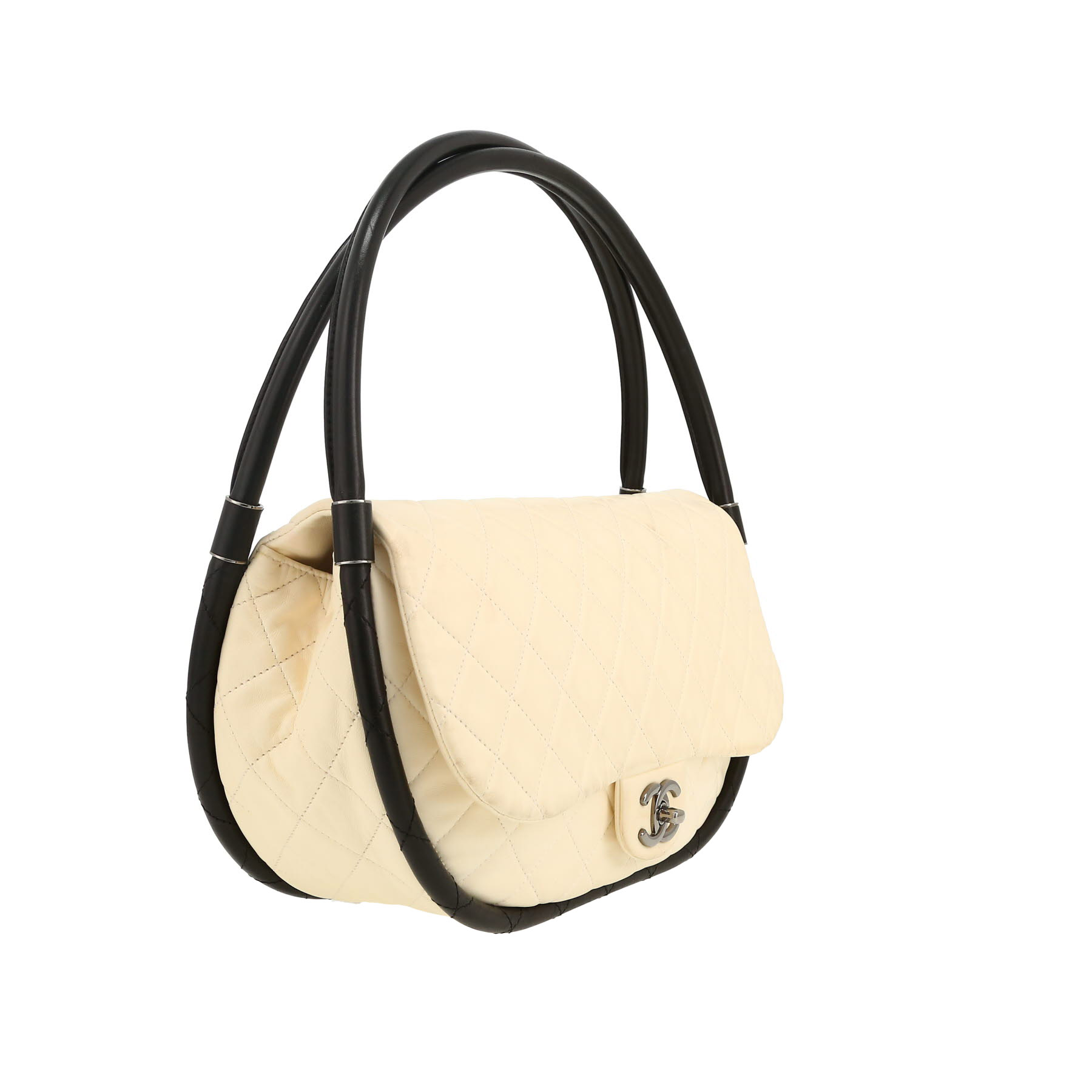 Chanel  Hula Hoop handbag  in black and off-white leather
