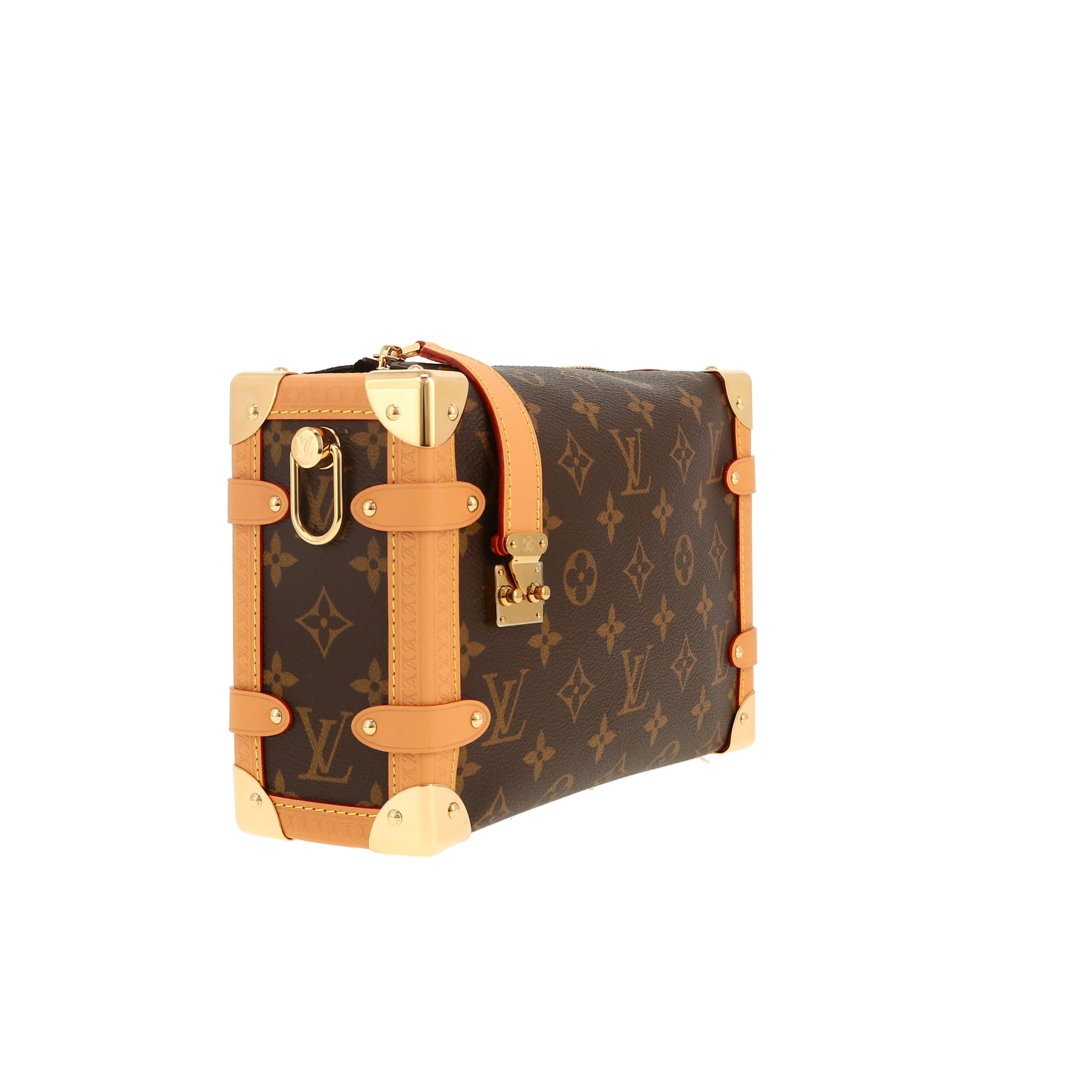 Sac bandoulière Louis Vuitton  Side Trunk moyen modèle  en toile monogram marron et cuir naturel