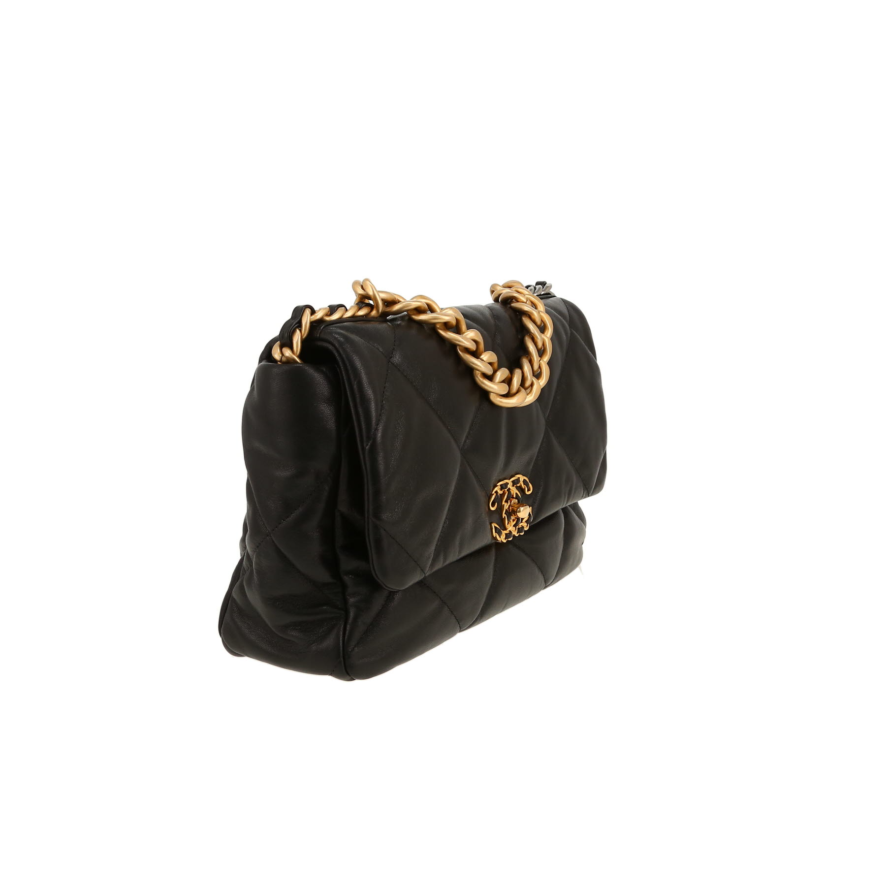 Bolso bandolera Chanel  19 en cuero acolchado negro