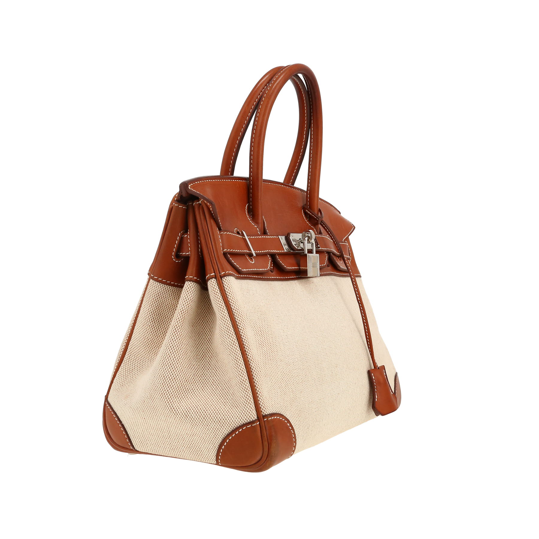 Hermès  Birkin 30 cm handbag  in gold Barenia leather  and beige canvas