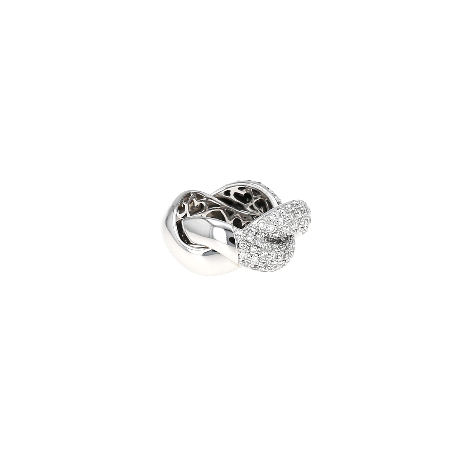 Anello semi-mobile Poiray Tresse modello grande in oro bianco e diamanti