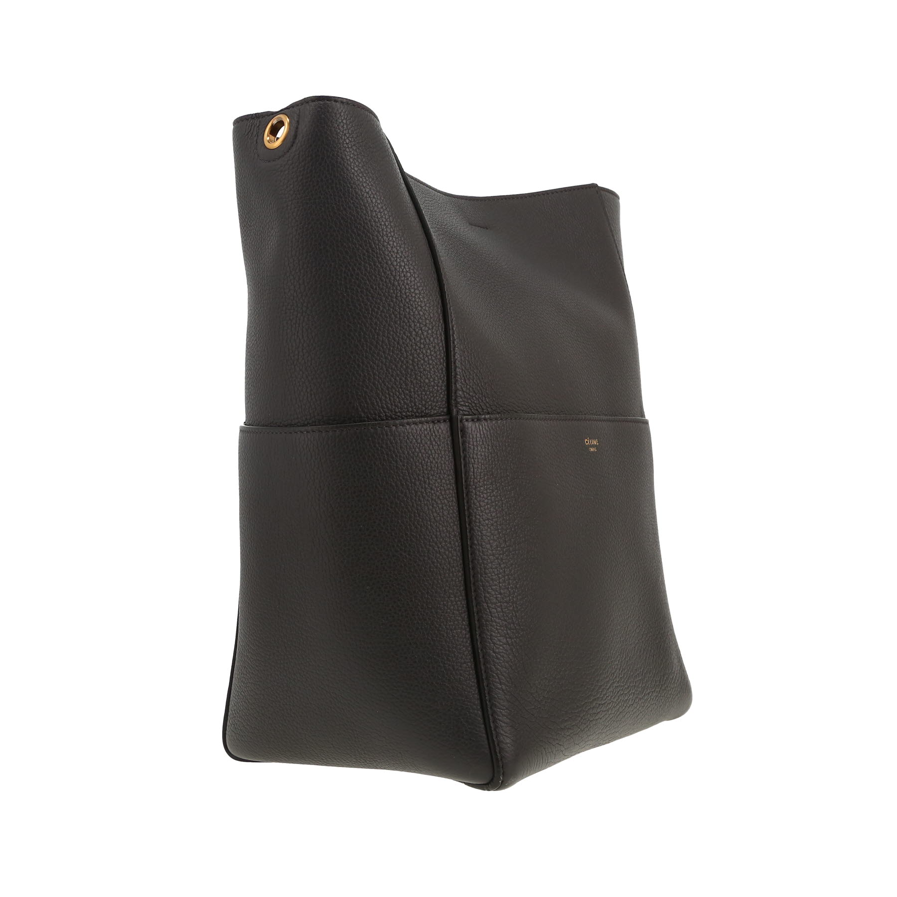 Borsa Celine  Sac Sangle in pelle martellata grigia