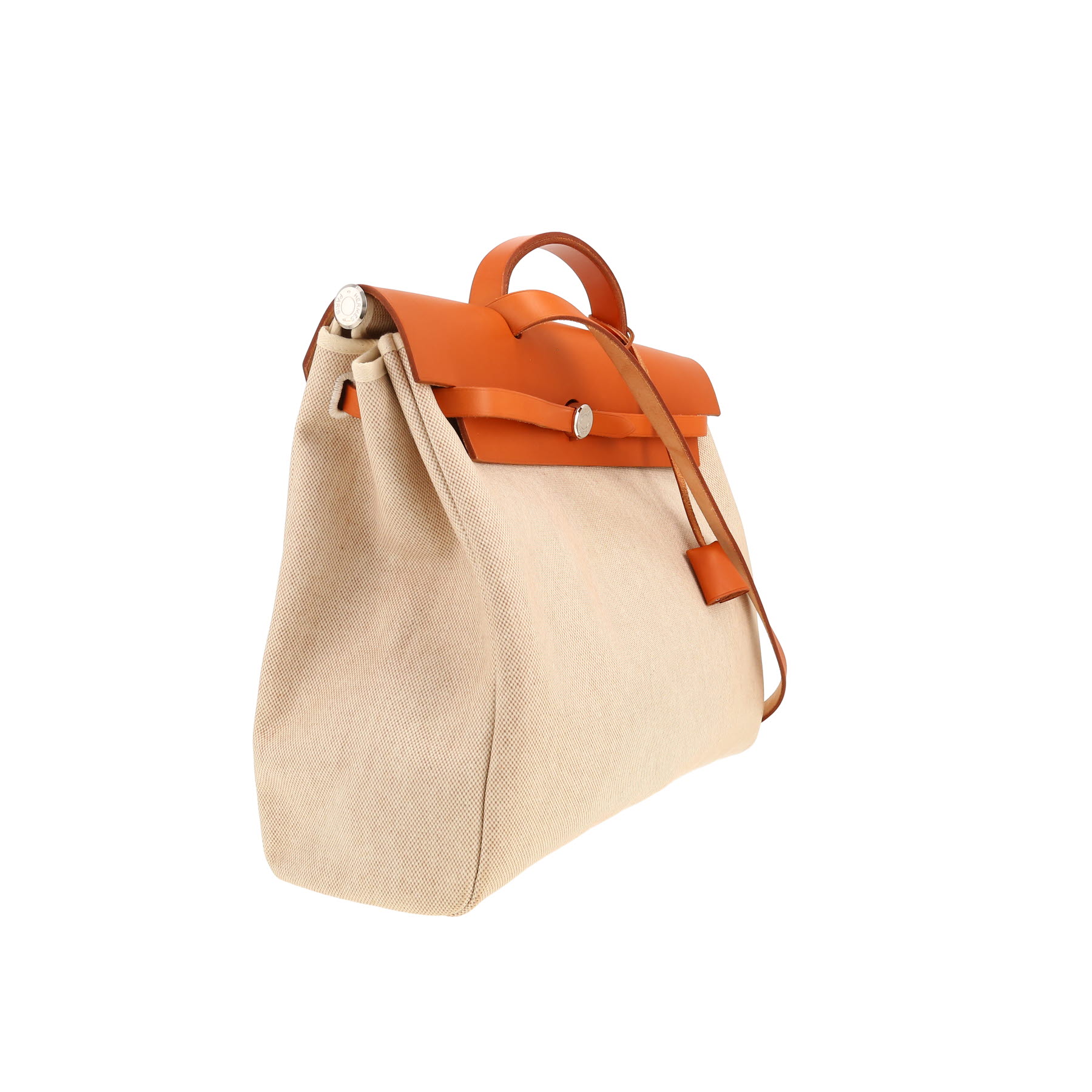 Hermès  Herbag bag worn on the shoulder or carried in the hand  in beige canvas  and natural leather