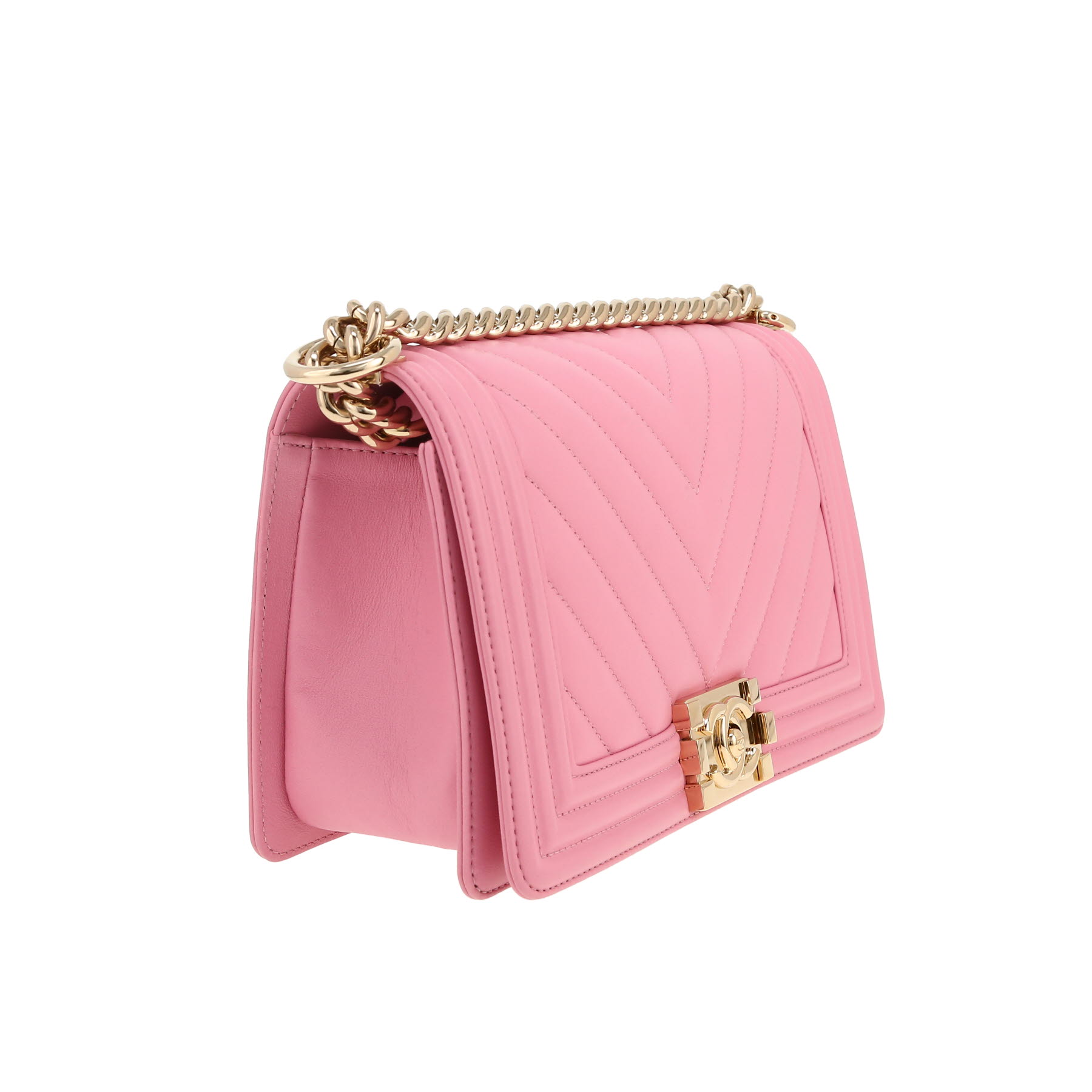Sac bandoulière Chanel  Boy en cuir matelassé chevrons rose