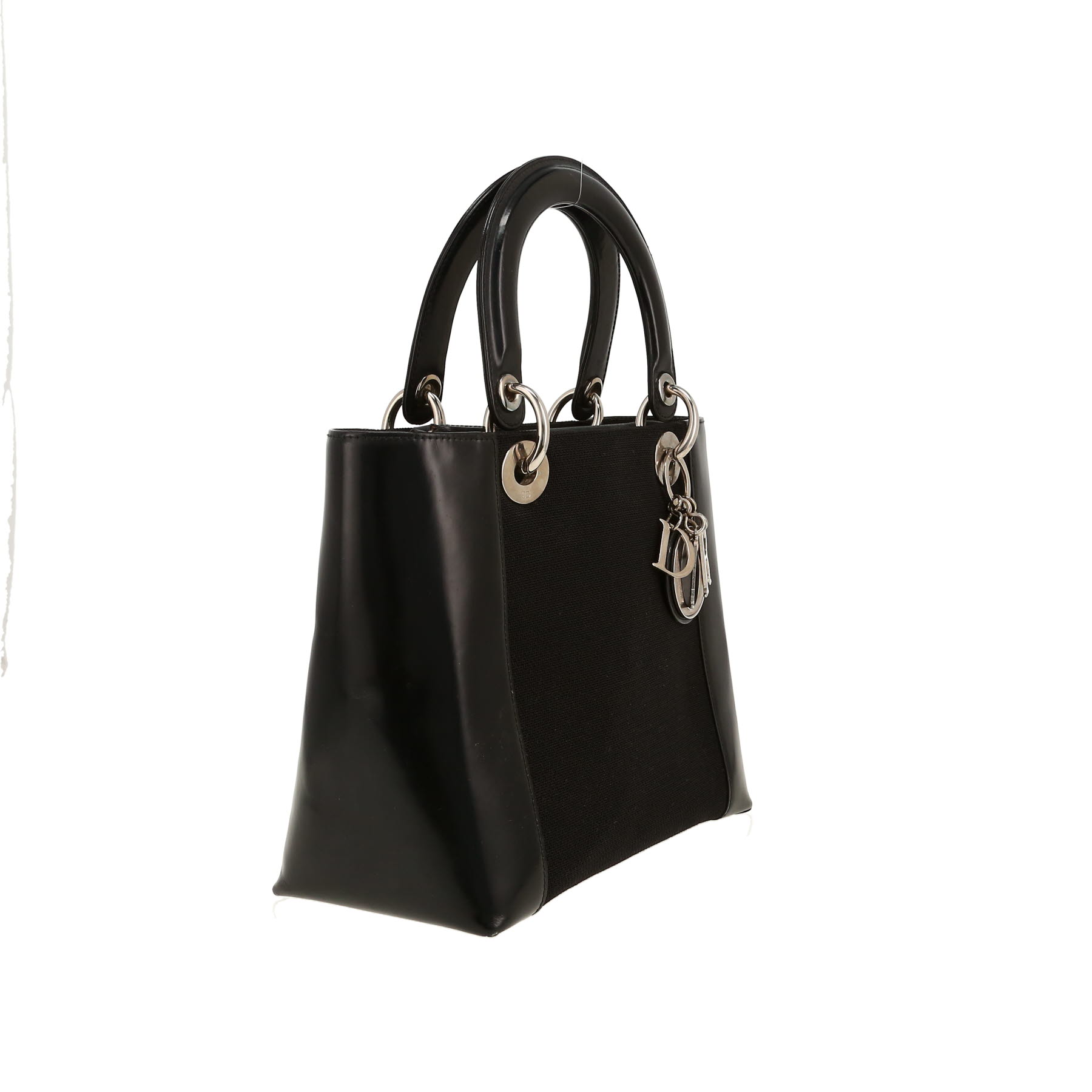 Dior  Lady Dior handbag  in black canvas  and black patent leather