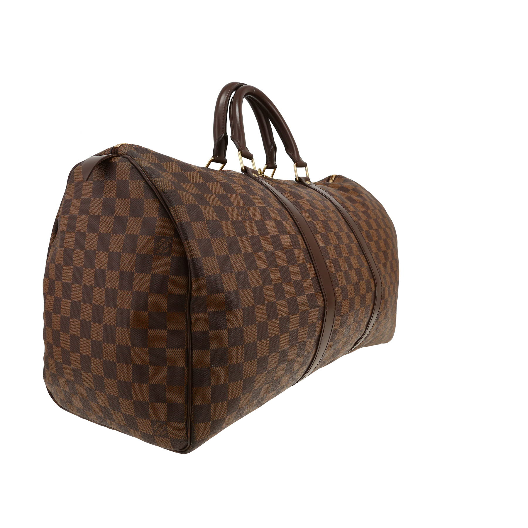 Sac de voyage Louis Vuitton  Keepall 50 en toile damier ébène et cuir marron