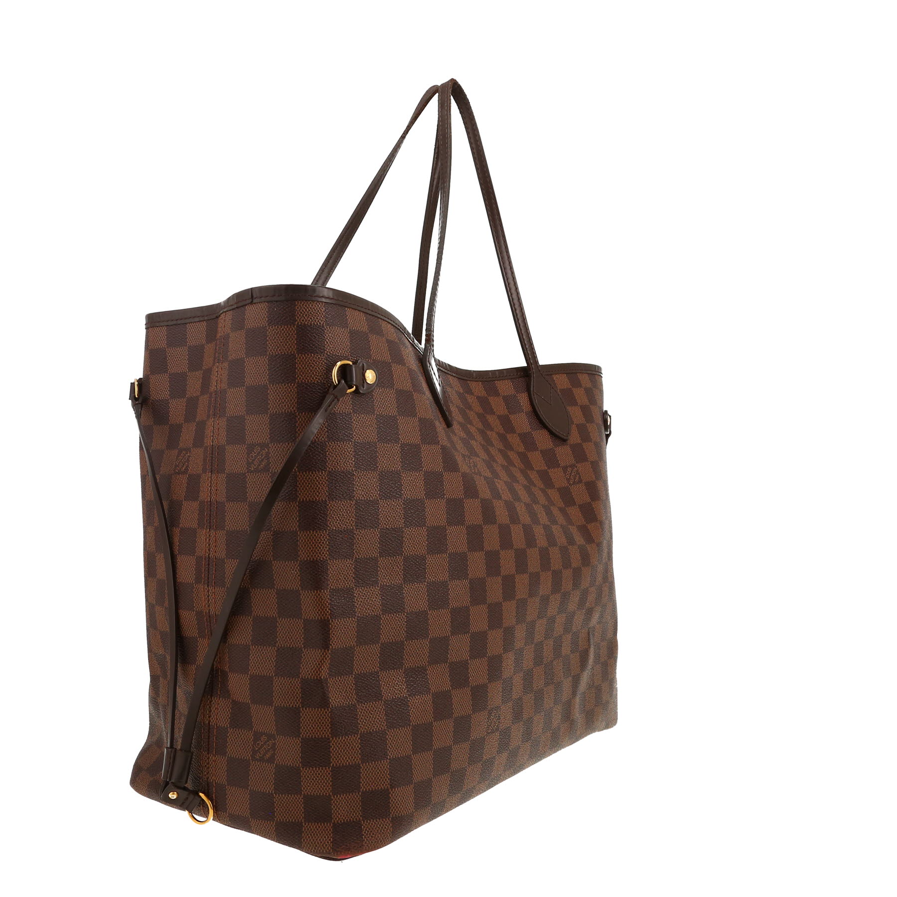 Sac cabas Louis Vuitton  Neverfull grand modèle  en toile damier ébène et cuir marron