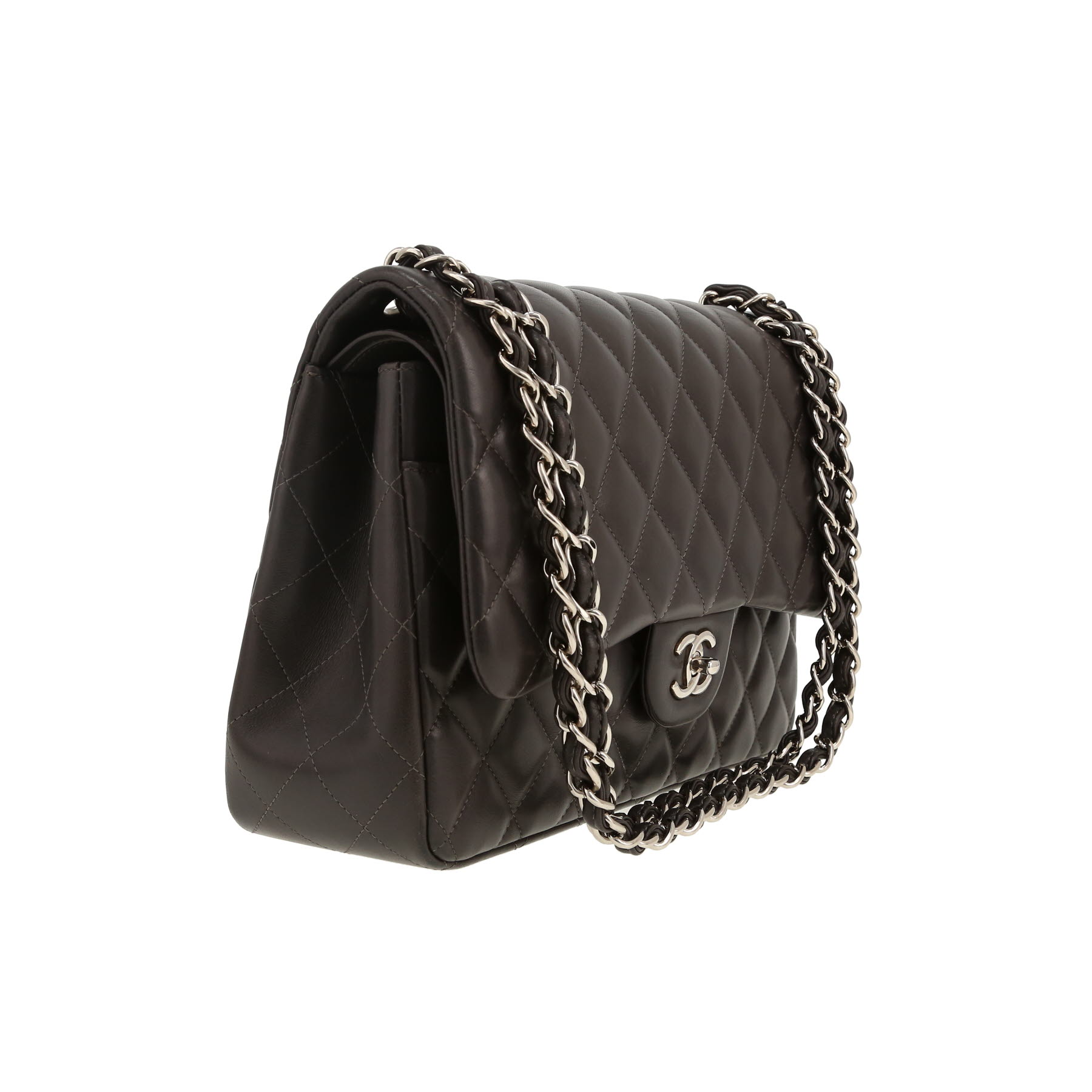 Chanel  Timeless Jumbo shoulder bag  in grey quilted leather