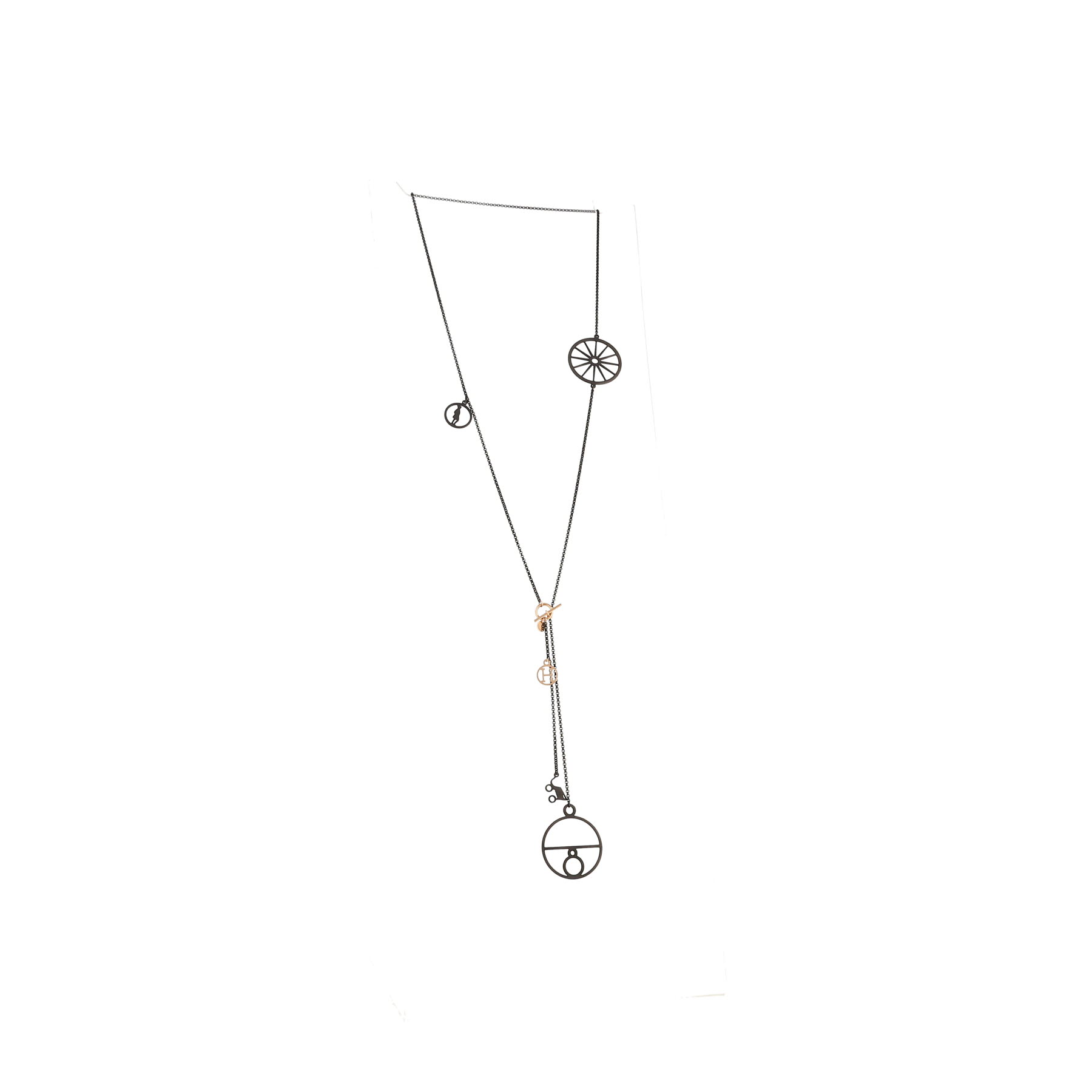 Collana lunga Hermès Crazy Calèche in argento nero e oro rosa
