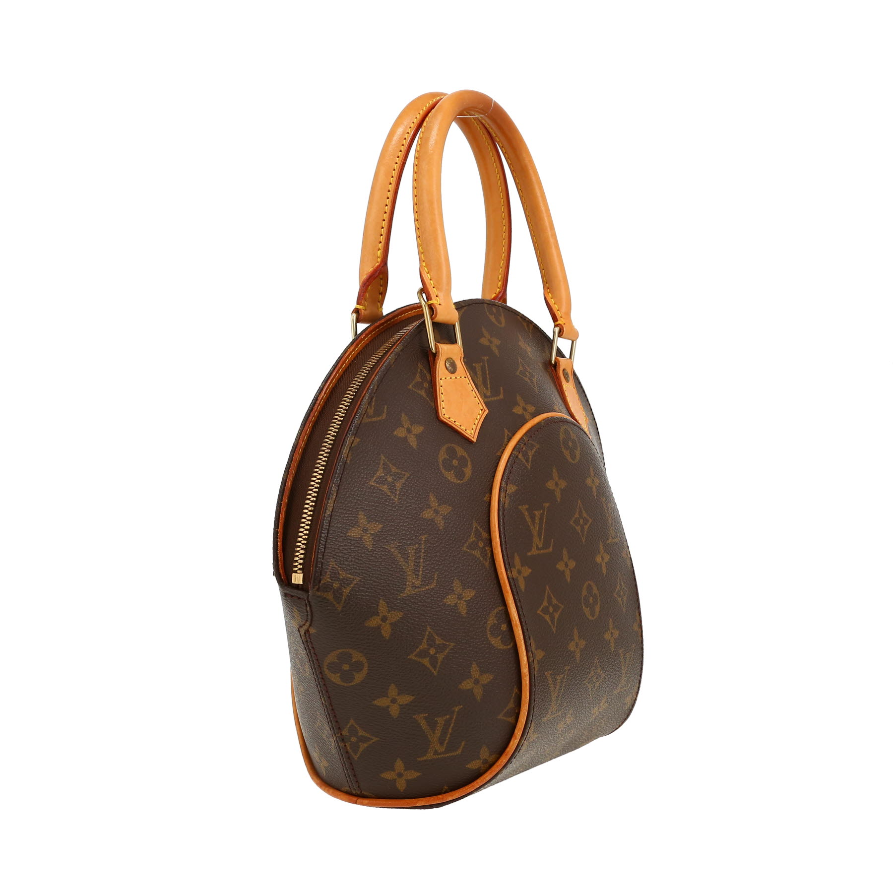 Bolso de mano Louis Vuitton  Ellipse modelo pequeño  en lona Monogram marrón y cuero natural
